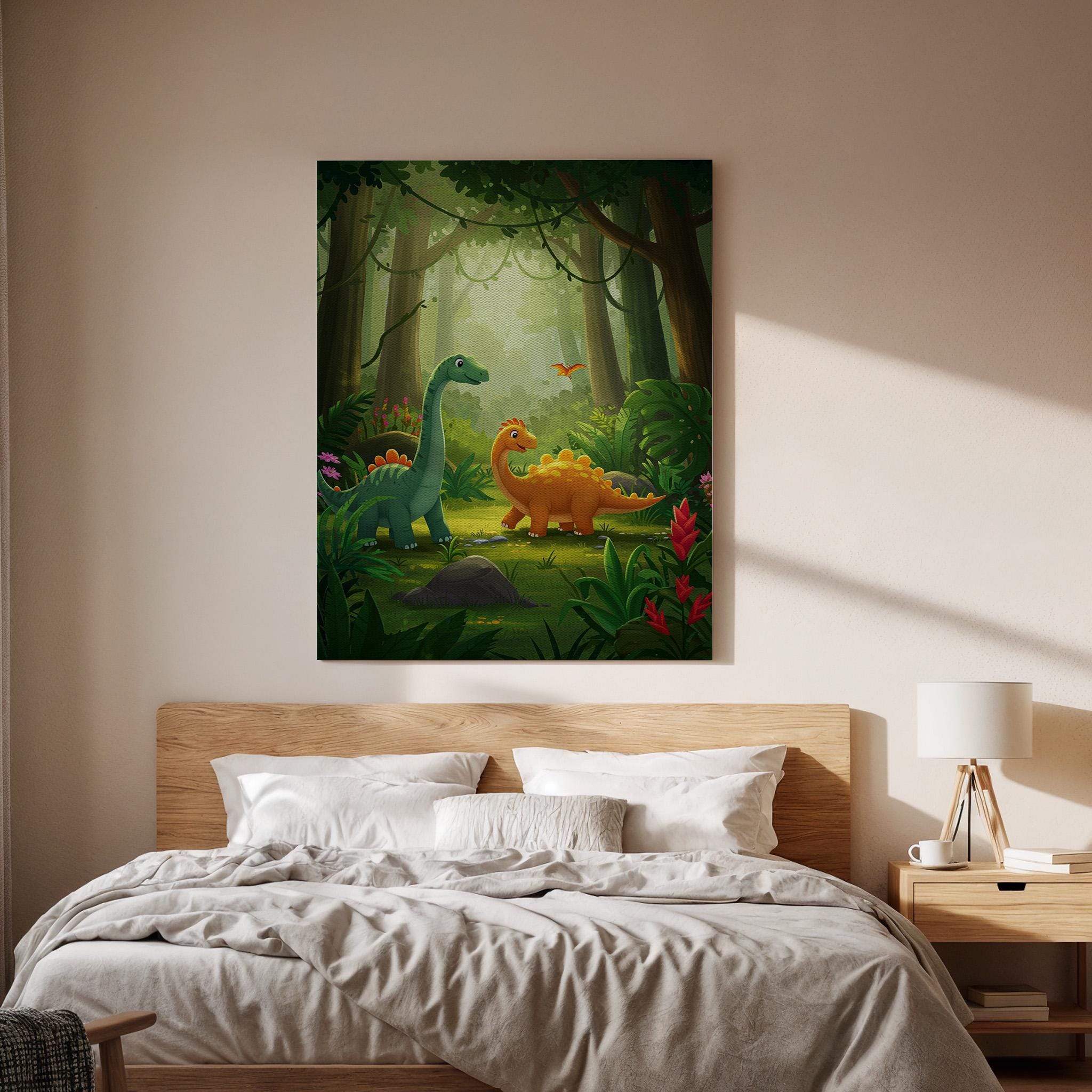 Dinosaur Canvas Print, Jungle Nursery Decor, Kids Room Art