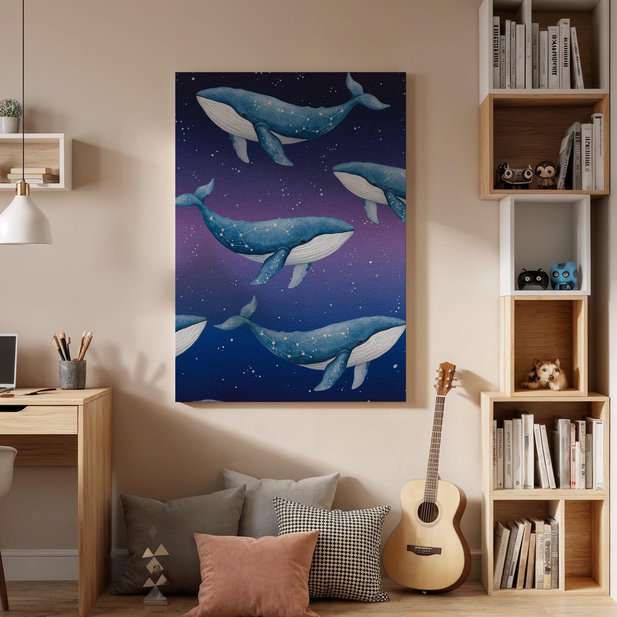 Galaxy Whale Canvas Print, Nautical Kids Room Wall Art