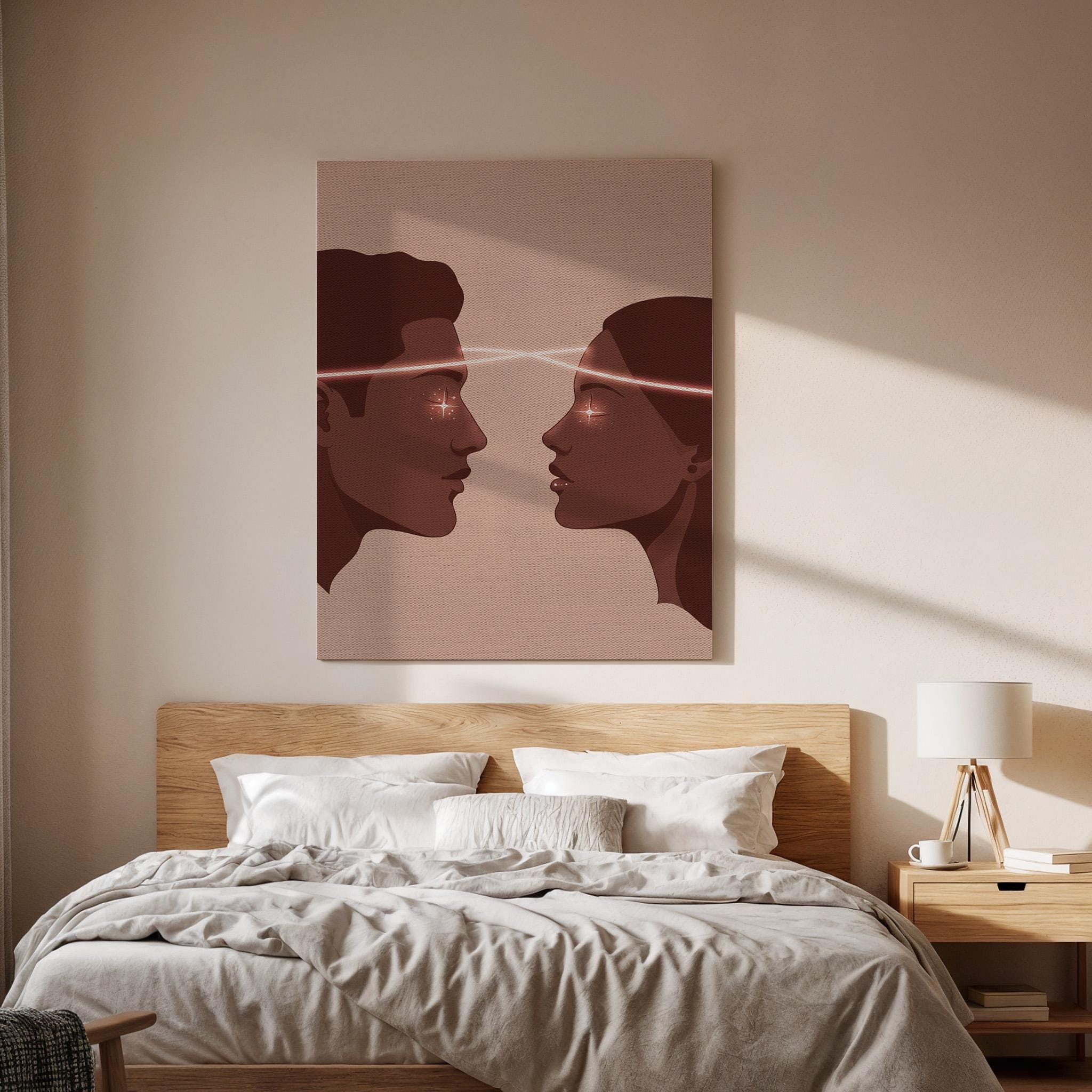Telepathy Love Canvas Wall Art, Soulmate Connection Print, Spiritual Couple Decor, Framed Modern Romantic Artwork for Bedroom or Retreat