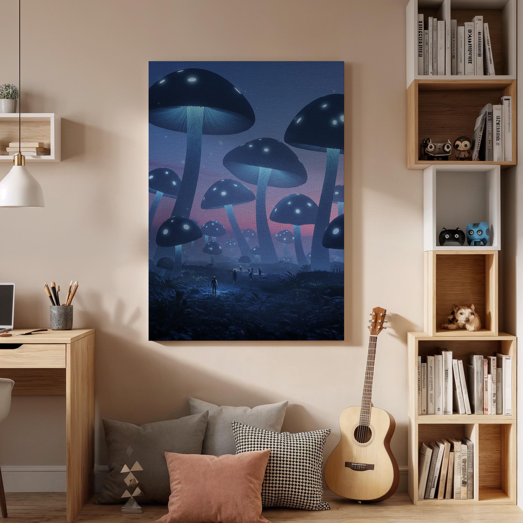 Glowing Mushroom Canvas Art, Fantasy Forest Print, Bioluminescent Decor