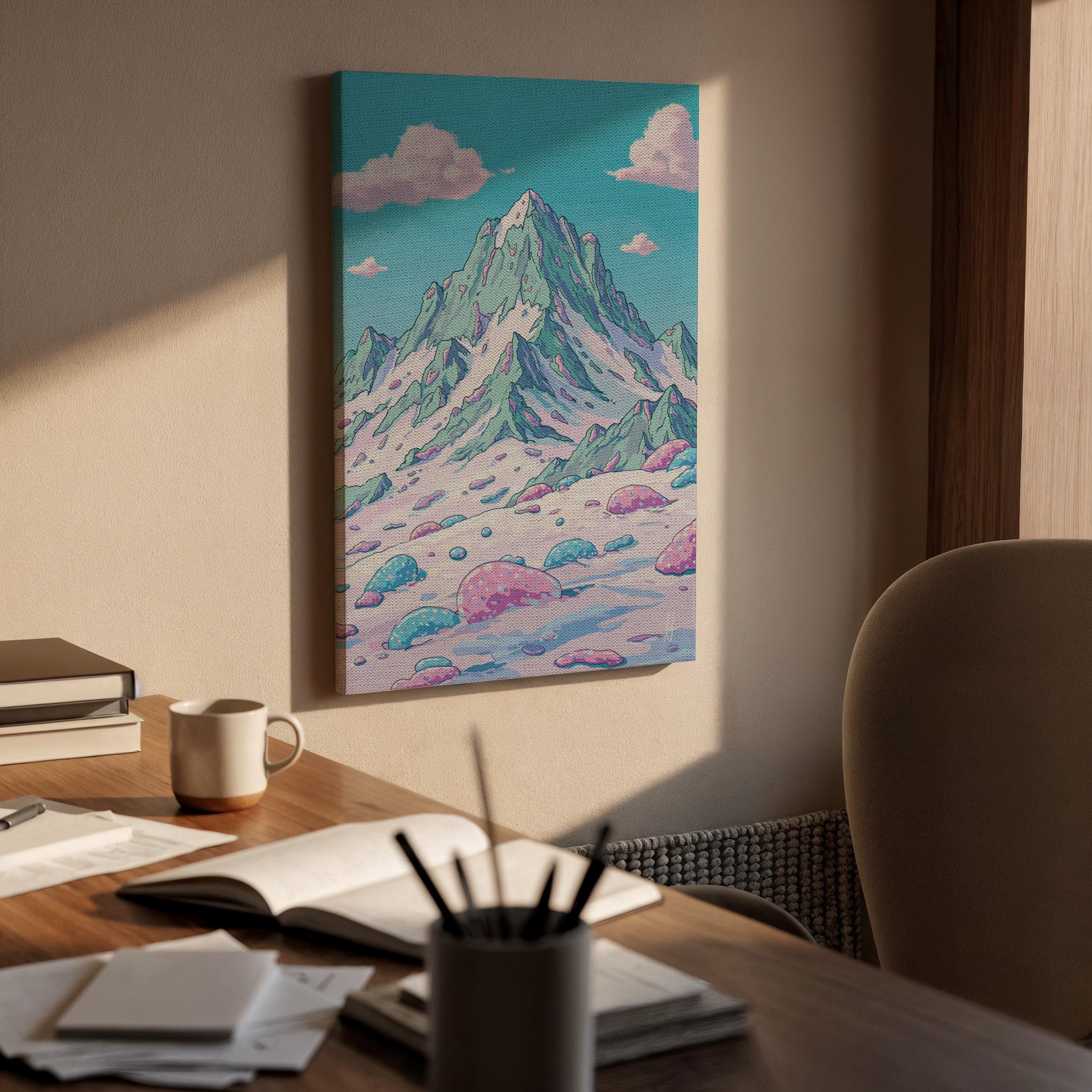 Pastel Mountain Canvas Wall Art, Surreal Fantasy Landscape Print, Framed Dreamy Nature Artwork for Bedroom, Living Room or Creative Studio