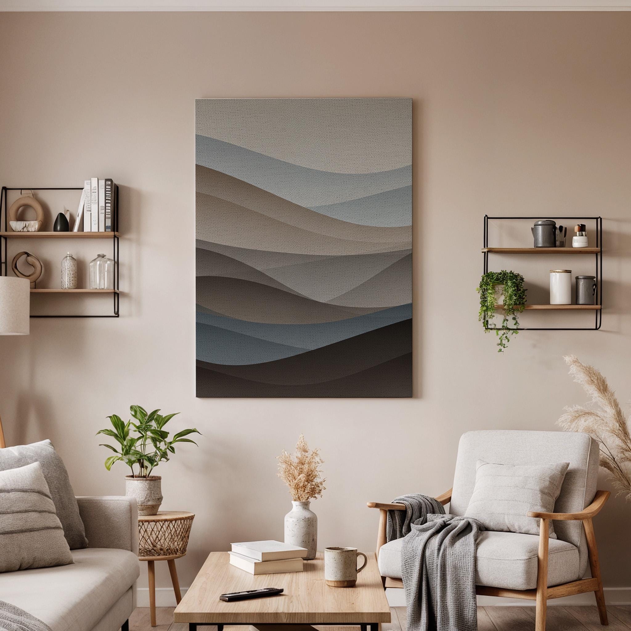 Minimal Abstract Wave Canvas Wall Art, Neutral Layered Shapes Print, Framed Modern Calming Decor for Bedroom, Living Room or Office