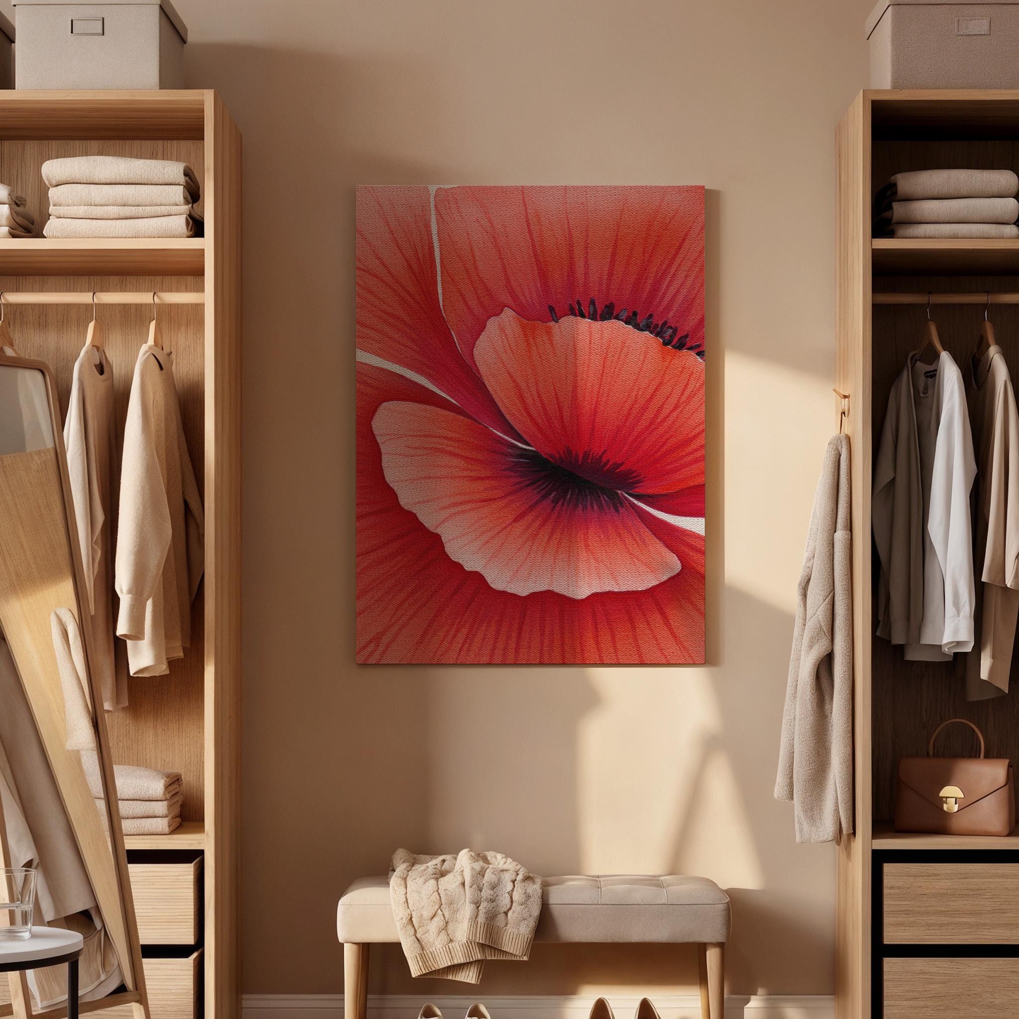 Framed Red Poppy Canvas Art, Modern Floral Print