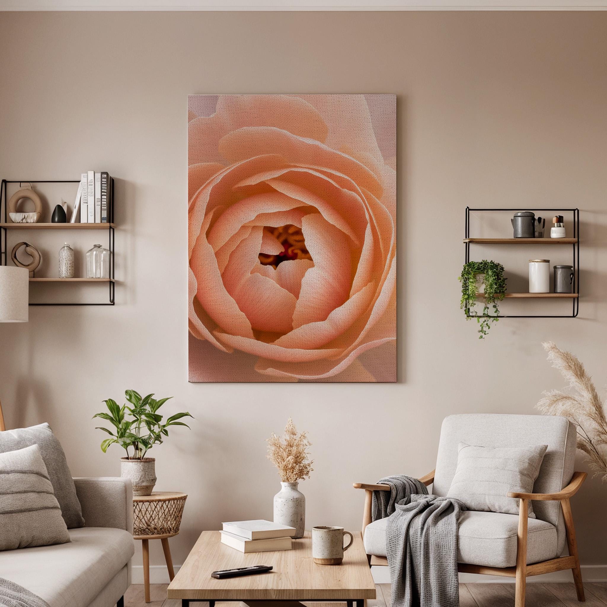 Peach Rose Canvas Wall Art Framed, Modern Pastel Floral Print, Elegant Botanical Bedroom Living Room Decor, Romantic Nature Wall Artwork