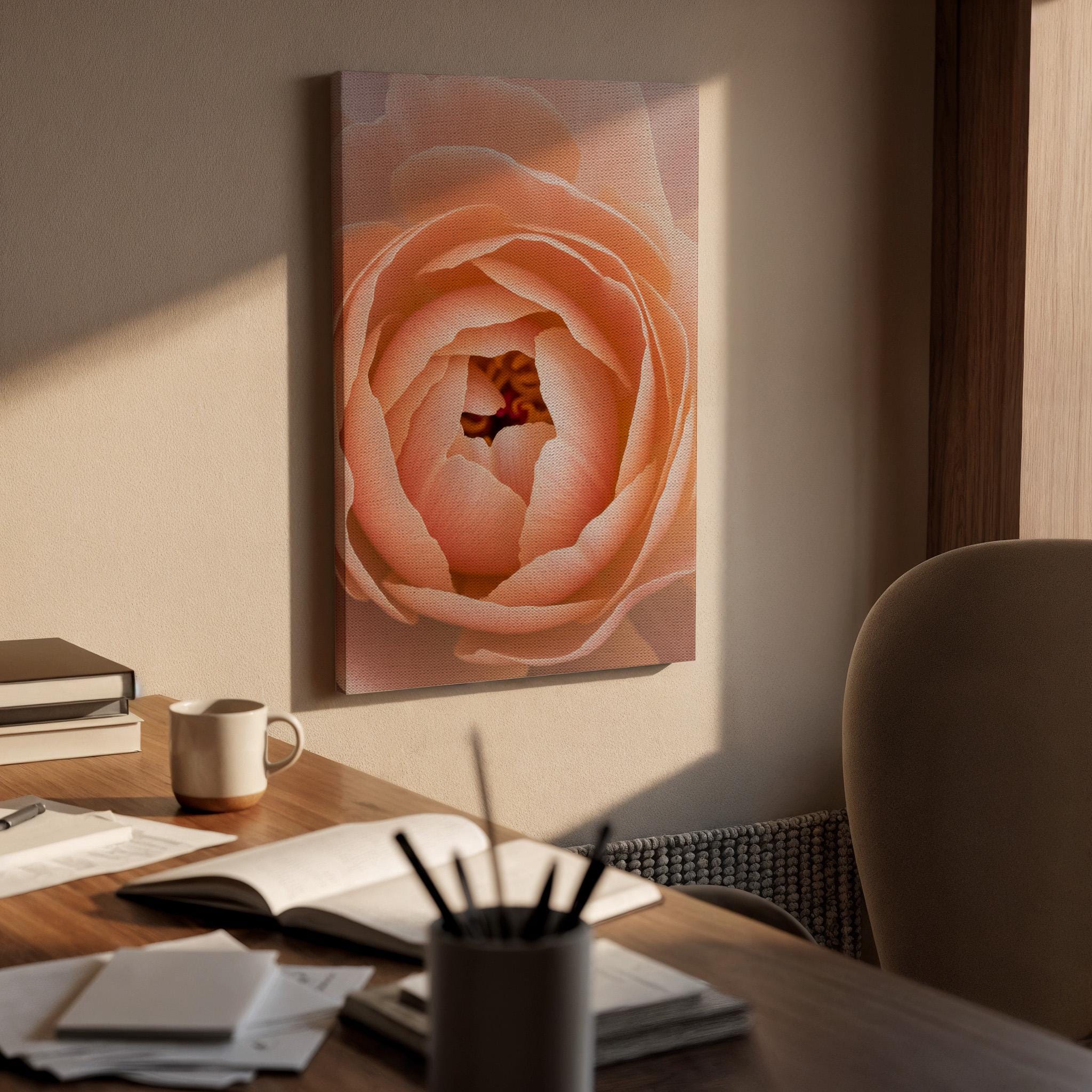 Peach Rose Canvas Wall Art Framed, Modern Pastel Floral Print, Elegant Botanical Bedroom Living Room Decor, Romantic Nature Wall Artwork