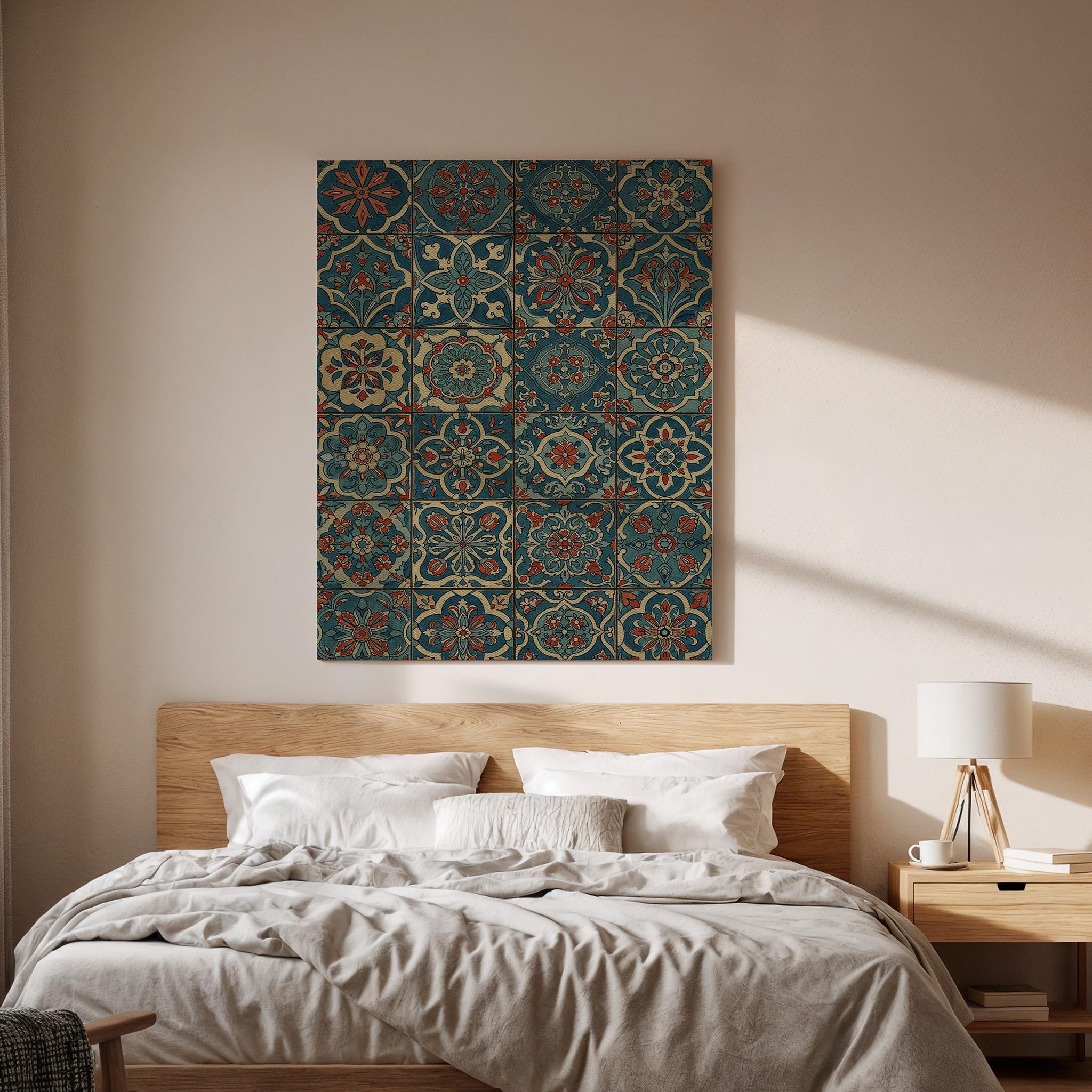Moroccan Tile Pattern Canvas Wall Art, Boho Geometric Print