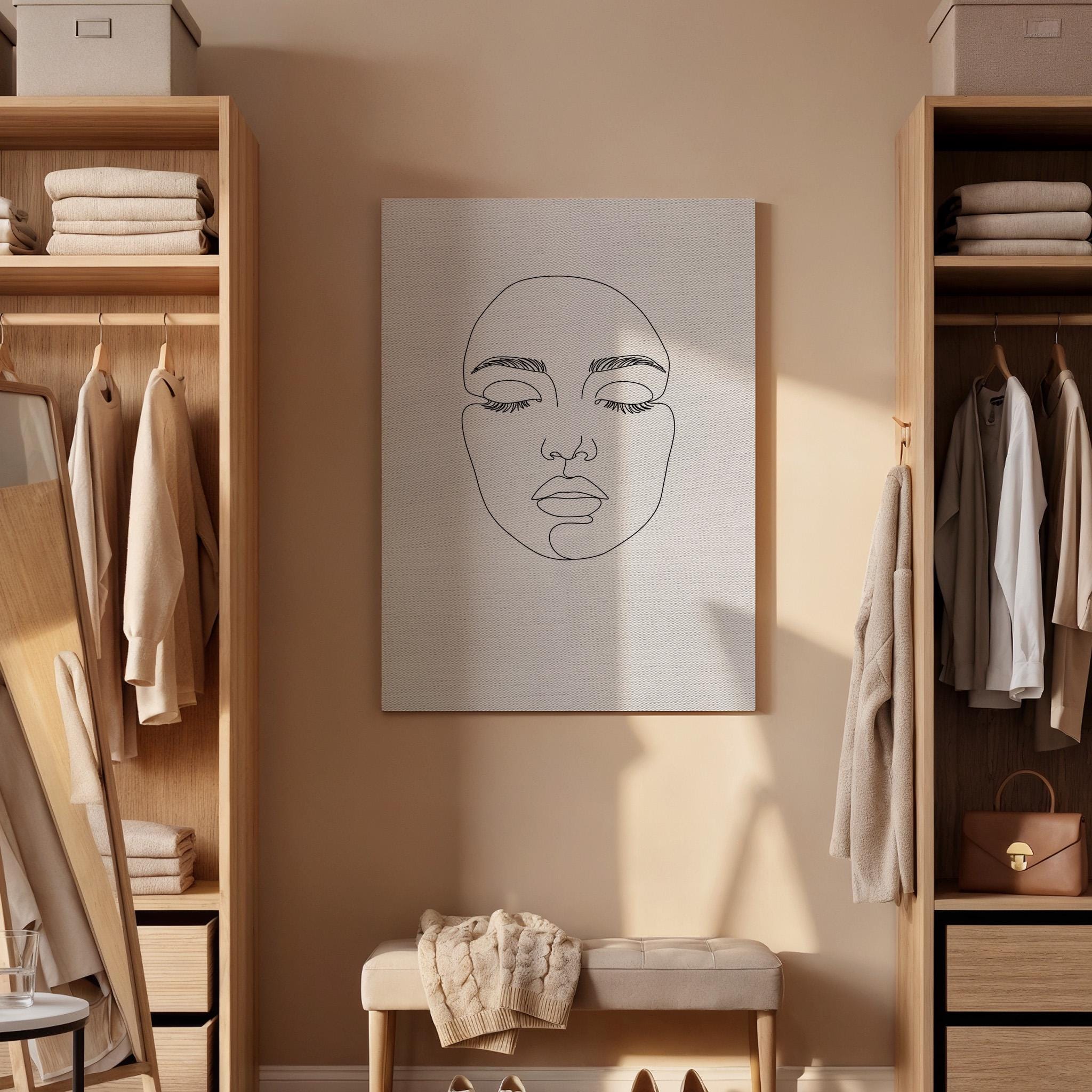 Minimalist Face Line Art Canvas, Scandinavian Woman Portrait