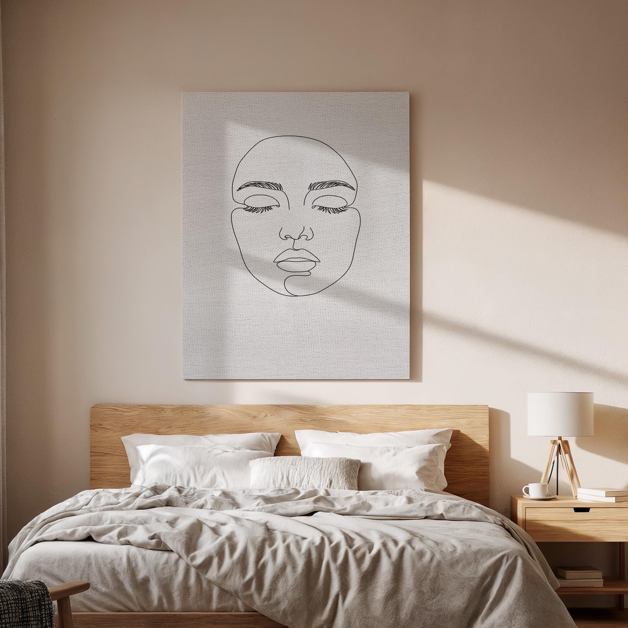 Minimalist Face Line Art Canvas, Scandinavian Woman Portrait