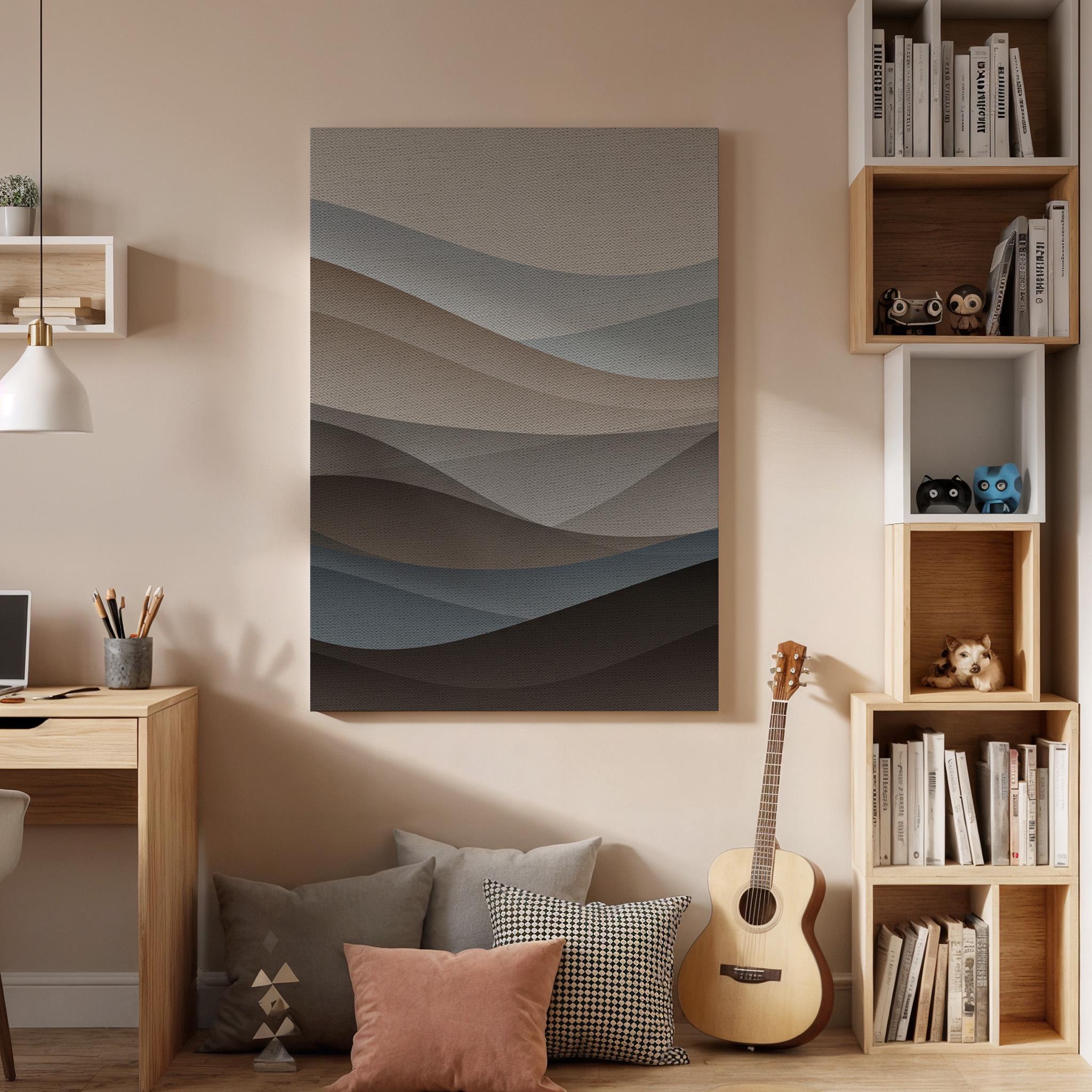 Minimal Abstract Wave Canvas Wall Art, Neutral Layered Shapes Print, Framed Modern Calming Decor for Bedroom, Living Room or Office