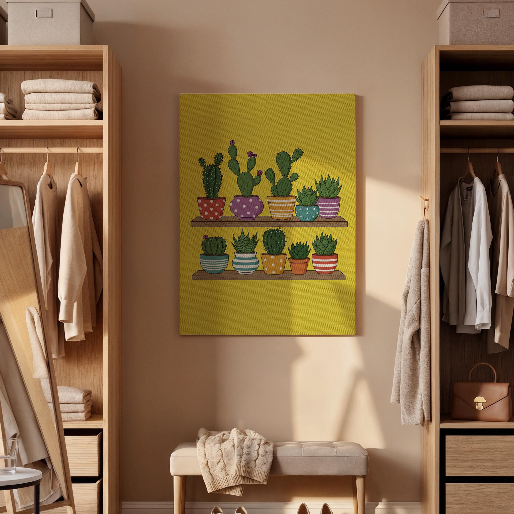 Colorful Cactus Canvas Wall Art, Succulent Plant Print, Potted Greenery Illustration, Framed Botanical Artwork for Kitchen Bedroom