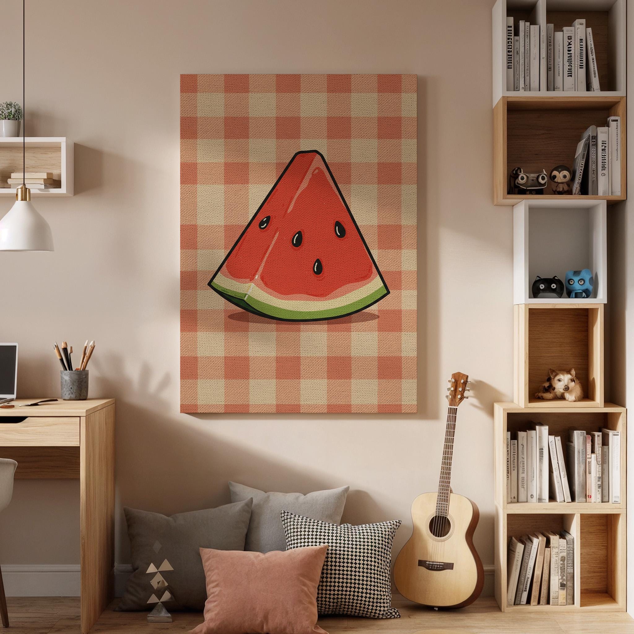 Watermelon Slice Canvas Wall Art, Summer Fruit Print, Red Green Kitchen Decor, Framed Modern Artwork for Dining Room or Cozy Space
