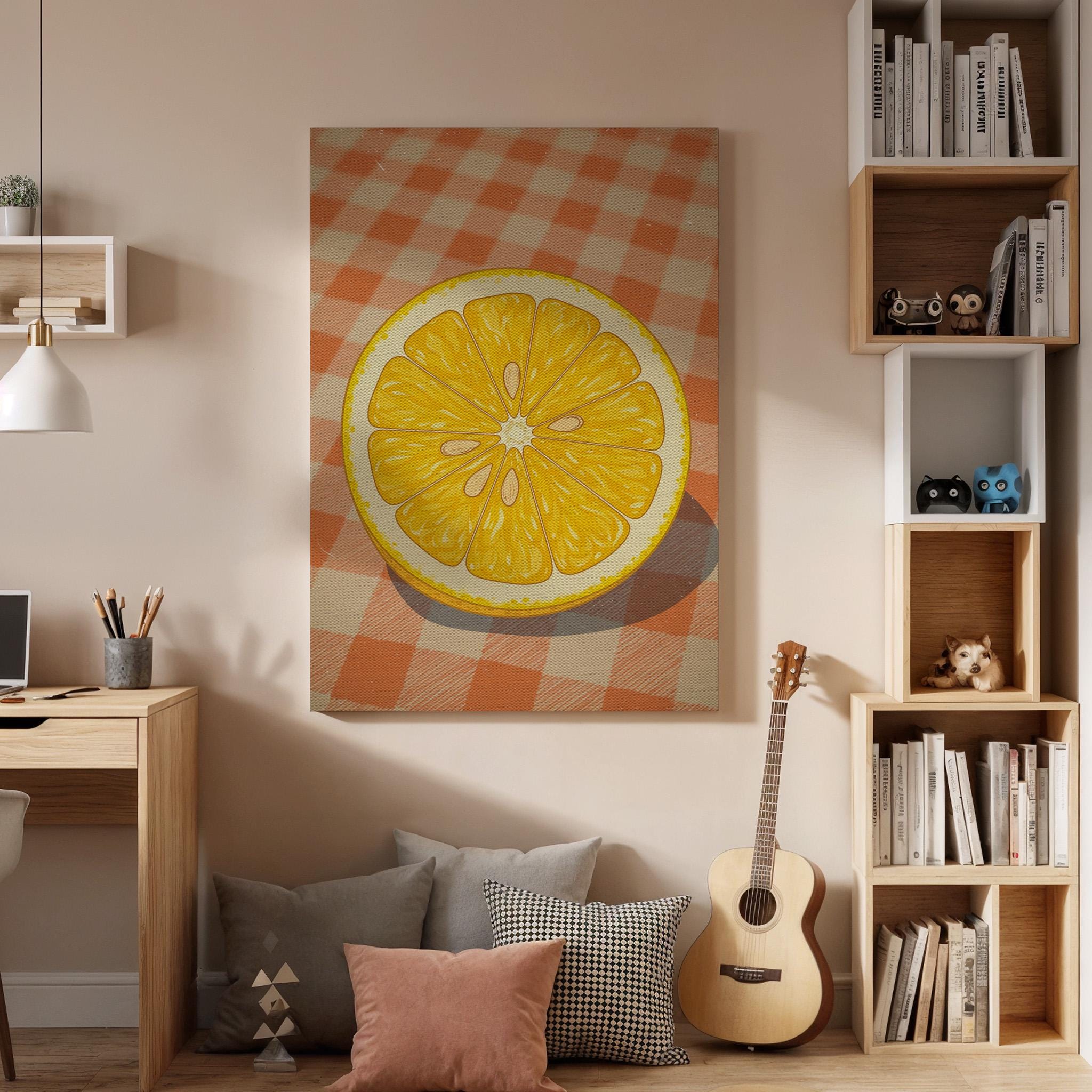 Orange Slice Canvas Wall Art, Citrus Kitchen Print, Minimal Fruit Illustration, Framed Modern Artwork for Dining Room Breakfast Nook or Cafe