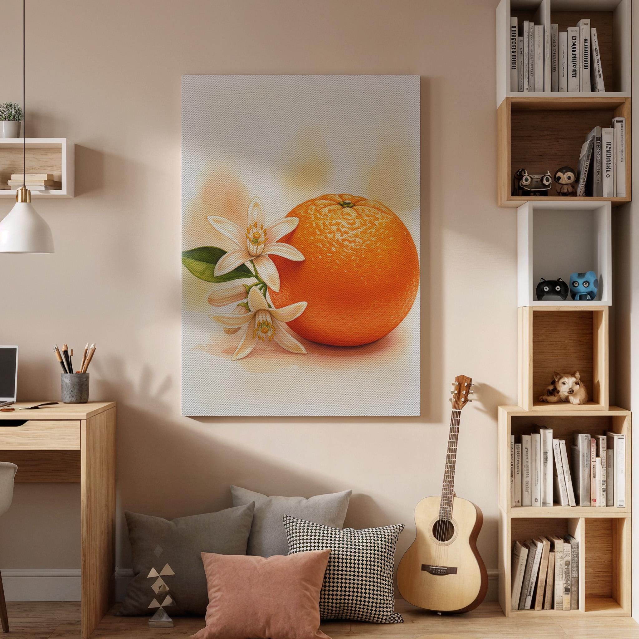 Orange Fruit Canvas Wall Art, Botanical Kitchen Print, Rustic Food Decor, Framed Citrus Artwork for Dining Room or Mediterranean Farmhouse