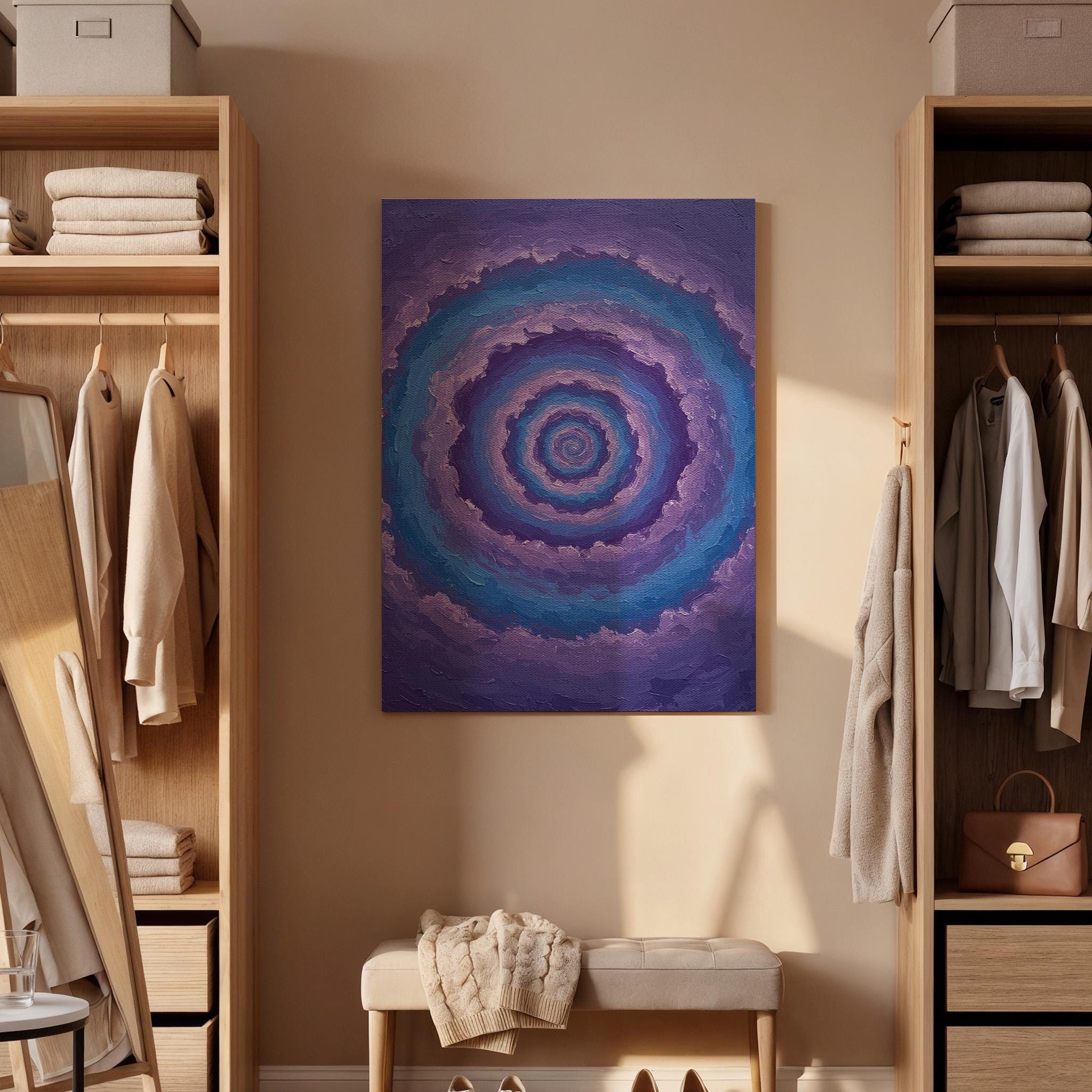 Purple Spiral Canvas Wall Art, Abstract Geometric Print, Framed Mandala Artwork, Minimal Modern Decor, Psychedelic Painting for Living Room