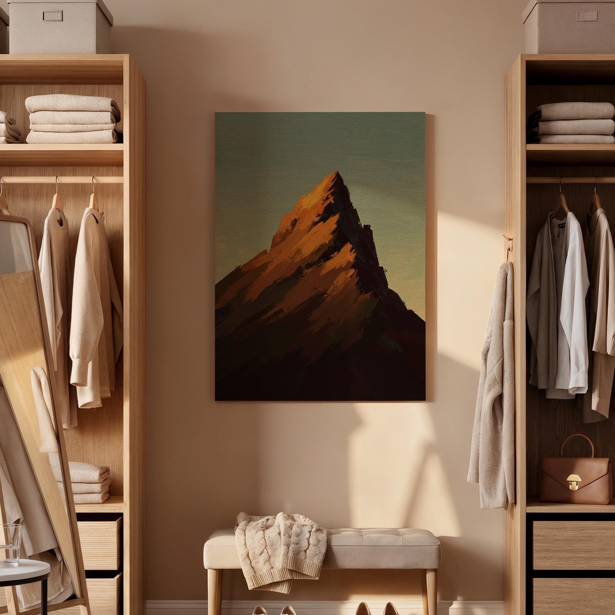 Mountain Peak Canvas Wall Art, Sunset Painting Print, Minimal Landscape Artwork, Framed Nature Decor for Living Room Bedroom or Office