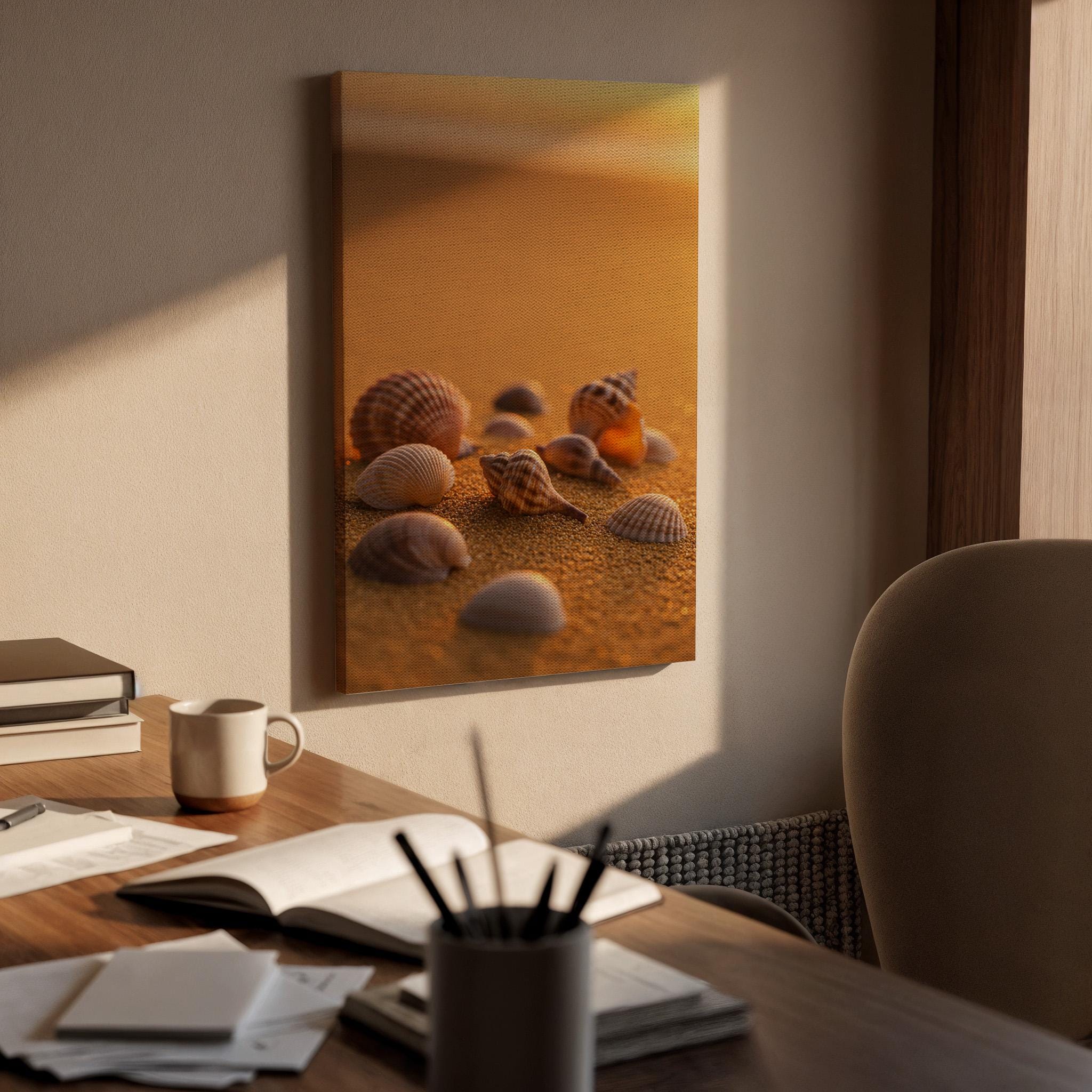 Seashell Canvas Art Print, Warm Beach Sand, Coastal Photography