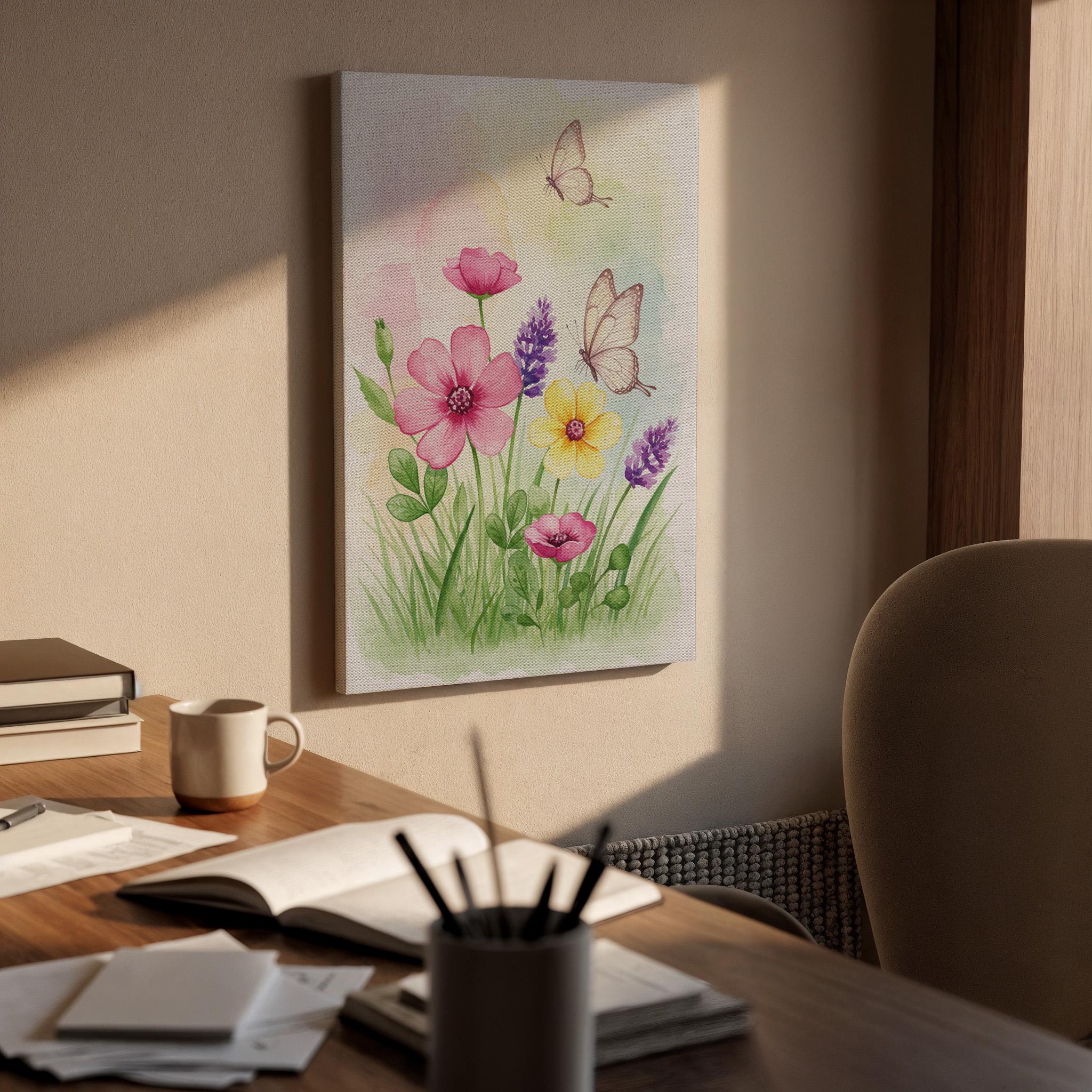 Butterfly and Flower Canvas Print, Watercolor Botanical Wall Art