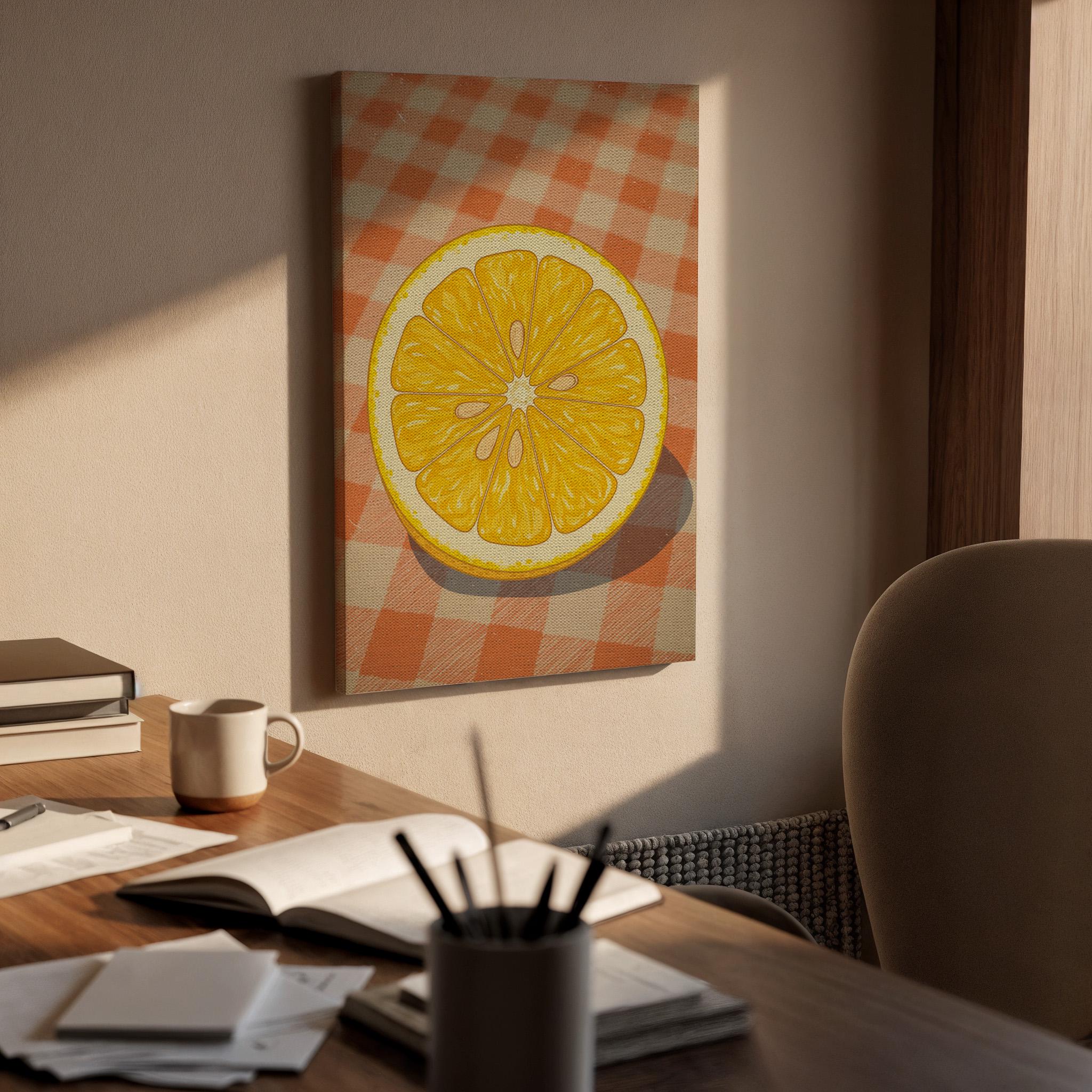 Orange Slice Canvas Wall Art, Citrus Kitchen Print, Minimal Fruit Illustration, Framed Modern Artwork for Dining Room Breakfast Nook or Cafe