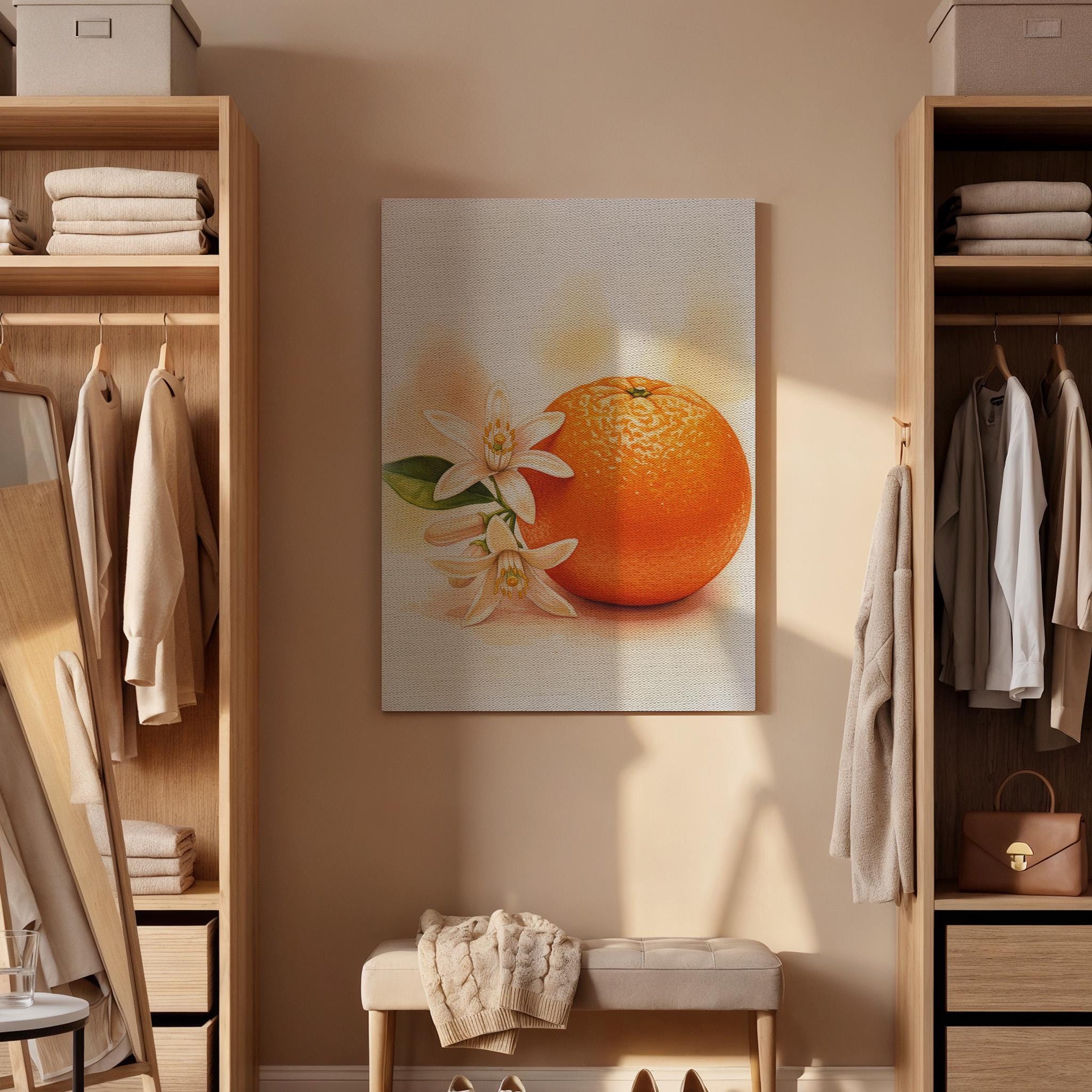 Orange Fruit Canvas Wall Art, Botanical Kitchen Print, Rustic Food Decor, Framed Citrus Artwork for Dining Room or Mediterranean Farmhouse