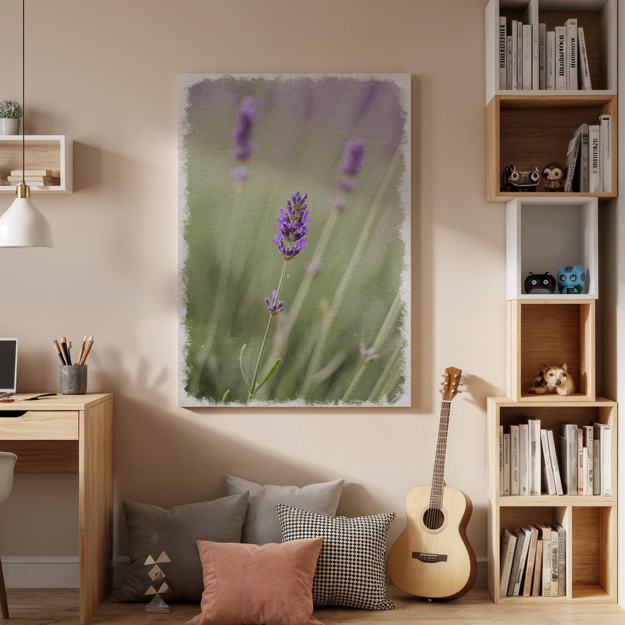 Lavender Canvas Wall Art, Botanical Flower Print, Framed Purple Bloom Artwork, Minimal Nature Photography,Rustic Farmhouse Floral Wall Decor