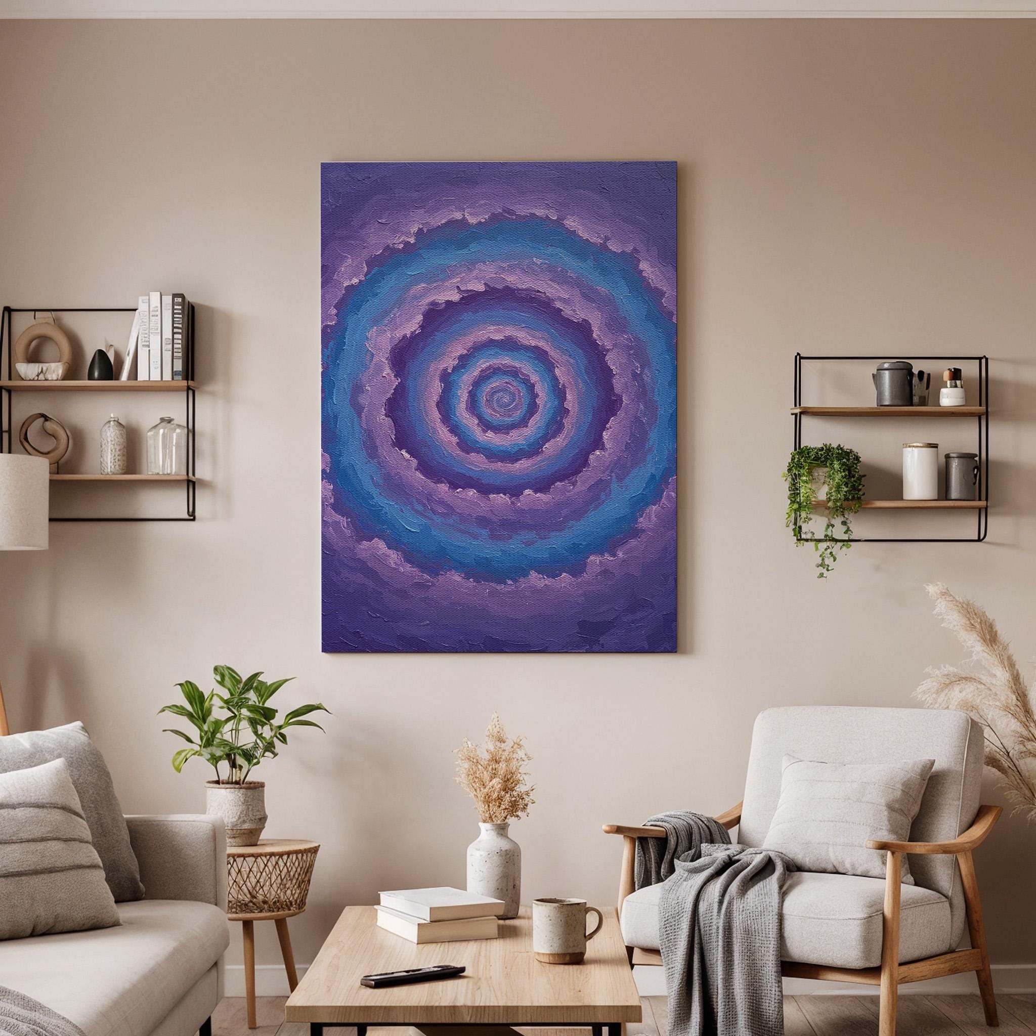 Purple Spiral Canvas Wall Art, Abstract Geometric Print, Framed Mandala Artwork, Minimal Modern Decor, Psychedelic Painting for Living Room