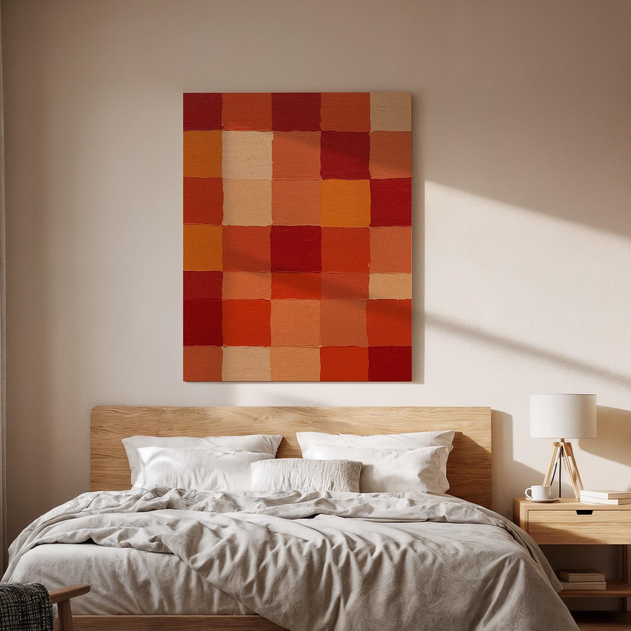 Geometric Squares Canvas Wall Art, Abstract Red Orange Pattern Print, Bold Modern Artwork, Framed Minimal Decor for Living Room or Office