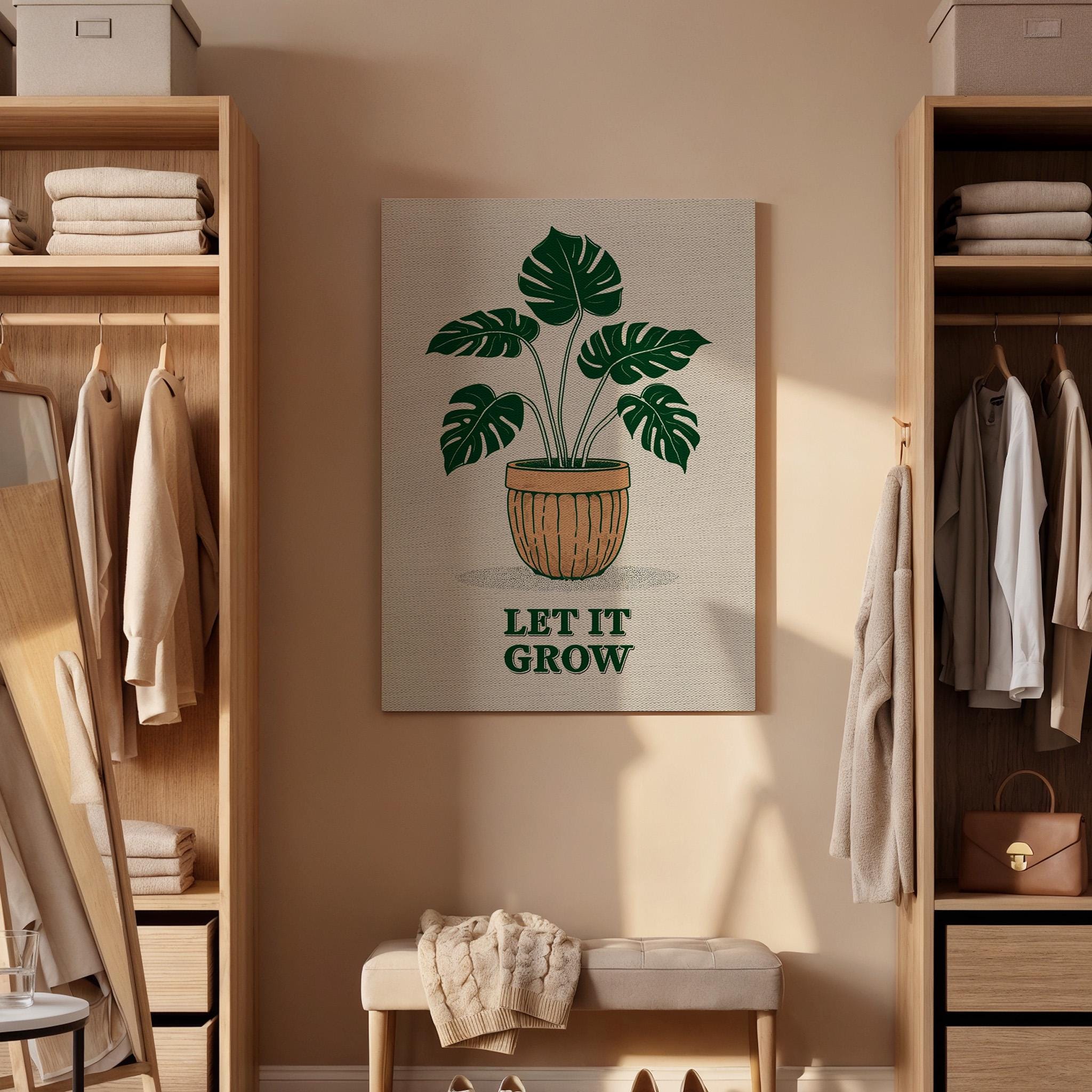 Botanical Plant Canvas Wall Art Let It Grow Greenery Poster, Minimalist Nature Quote Print, Modern Home Decor Gift for Plant Lovers