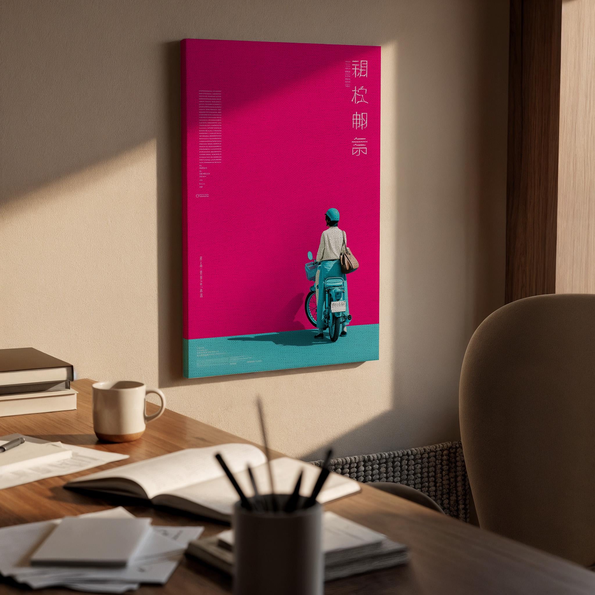 Vibrant Scooter Canvas Wall Art Modern Pop Art Poster Pink and Teal Abstract Print Retro Motorcycle Decor Gift for Riders and Bold Interiors