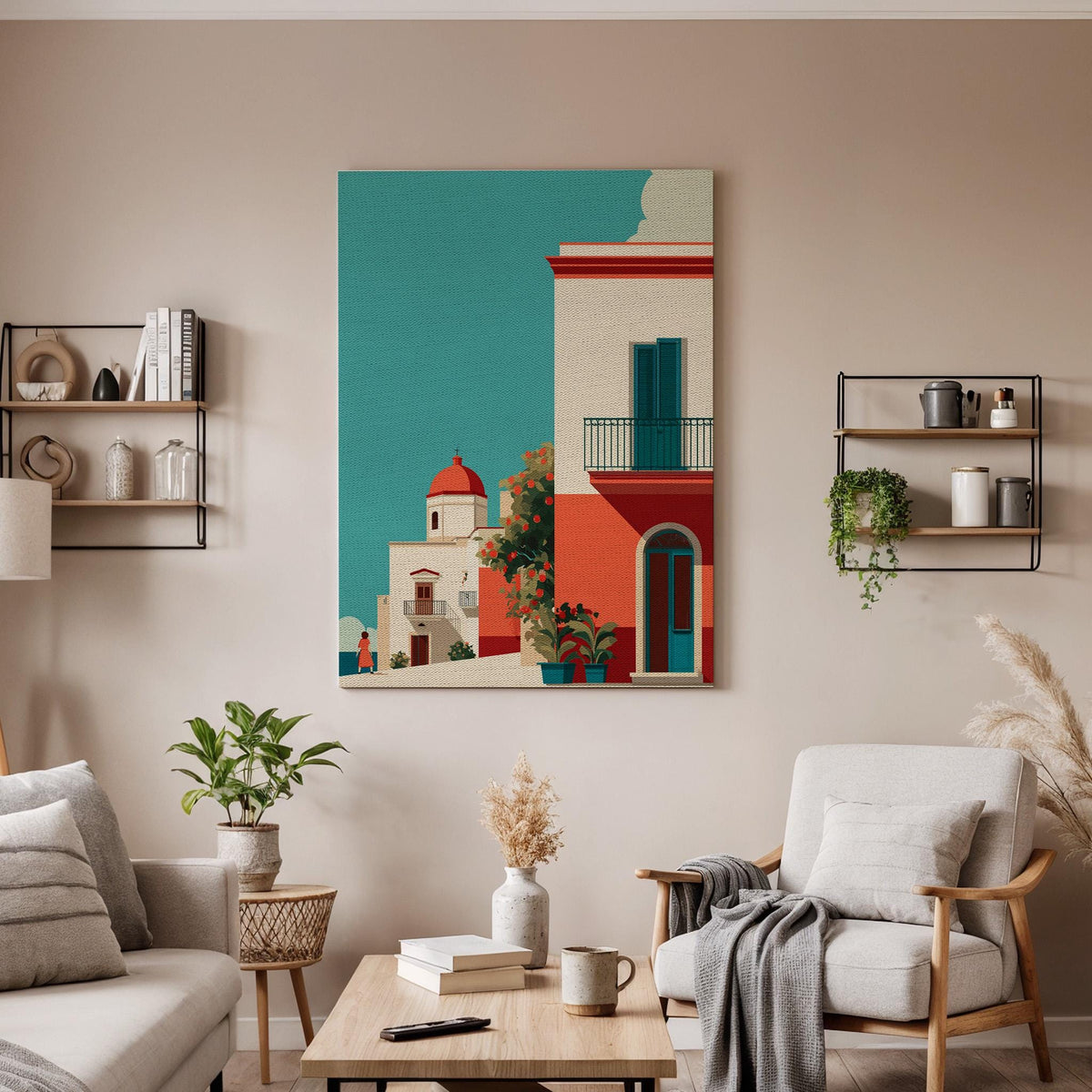 Mediterranean Architecture Canvas Wall Art Coastal Italy Greece Print Summer Home Decor Gift for Travel Lovers and Modern Interior Design