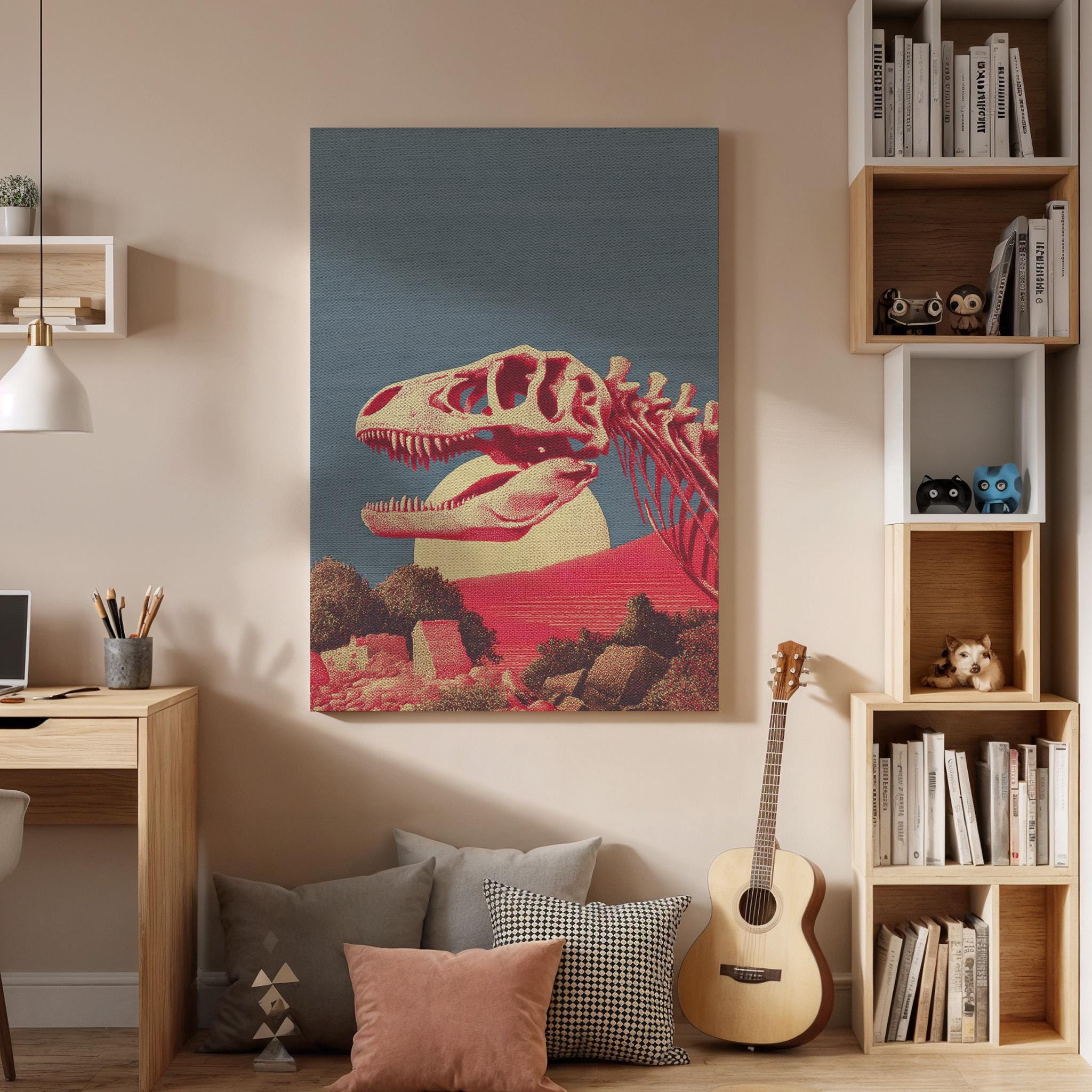 Dinosaur Fossil Canvas Wall Art Prehistoric Skeleton Print, T Rex Skull Poster, Paleontology Inspired Artwork, Ancient History Home Decor