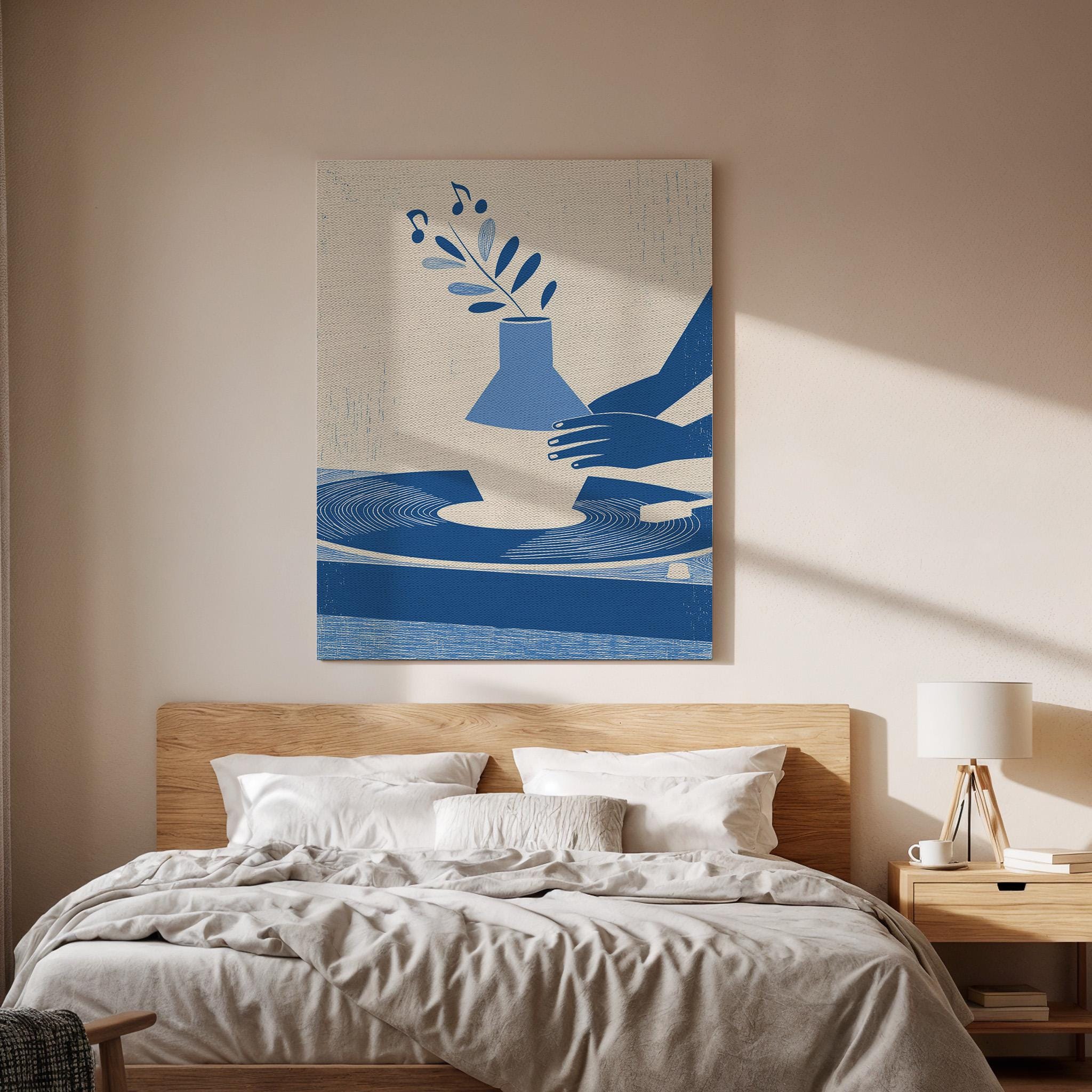 Modern Pottery Canvas Wall Art Abstract Hands Vase Print Minimal Blue Beige Poster Ceramic Studio Inspired Artwork Contemporary Home Decor