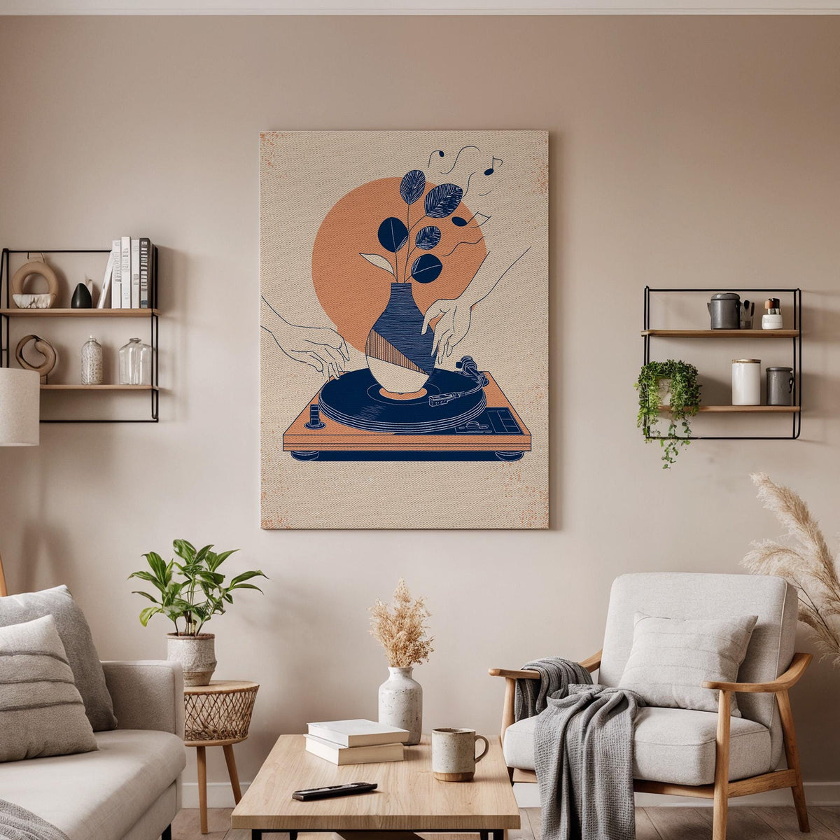 Vinyl Record Player Canvas Wall Art Abstract Music Poster Modern Retro Turntable Print Minimalist Home Decor Gift for Artistic Souls