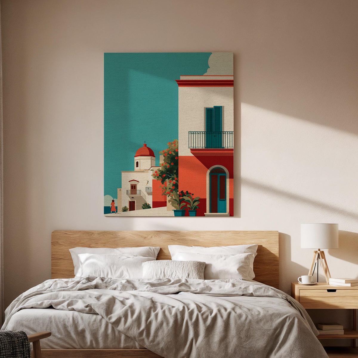 Mediterranean Architecture Canvas Wall Art Coastal Italy Greece Print Summer Home Decor Gift for Travel Lovers and Modern Interior Design