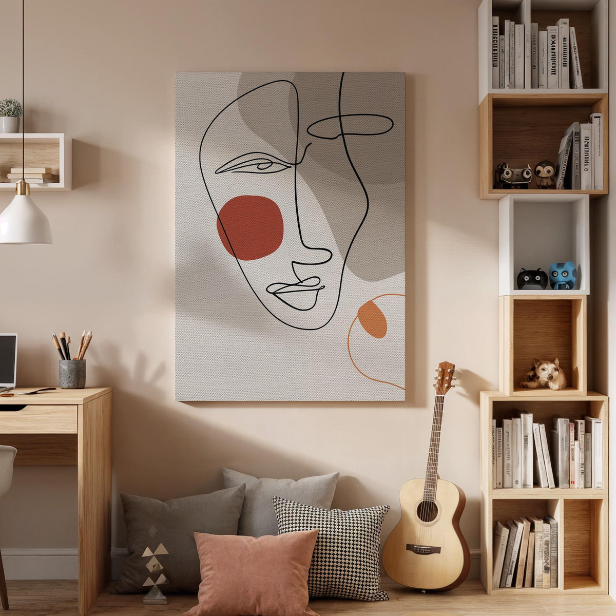 Abstract Line Face Canvas Wall Art Minimalist Modern One Line Drawing Print Neutral Boho Decor Gift for Living Room and Artistic Interiors