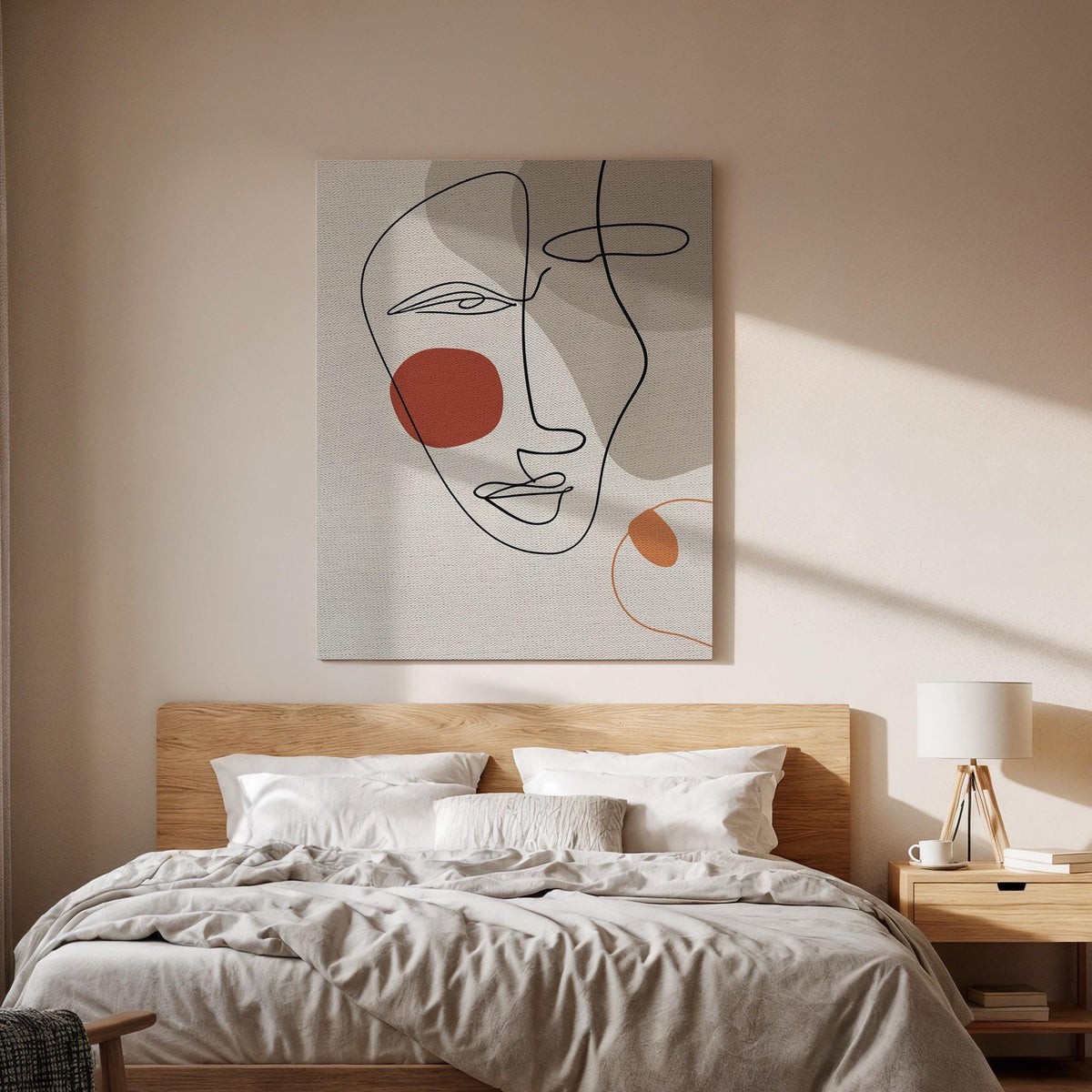 Abstract Line Face Canvas Wall Art Minimalist Modern One Line Drawing Print Neutral Boho Decor Gift for Living Room and Artistic Interiors