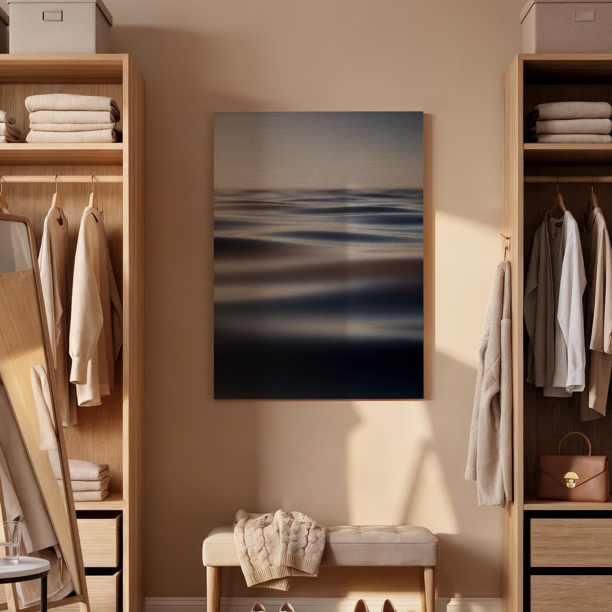 Soft Horizon Canvas, Calm Ocean View, Minimal Seascape Art, Framed Wall Decor, Blue Gray Tones, Modern Bedroom Canvas, Soft Lighting