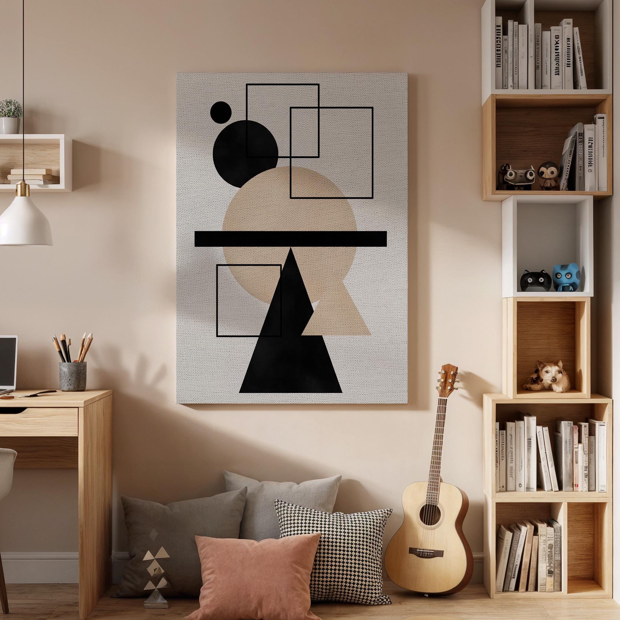 Modern Geometric Canvas Art, Abstract Shapes Design, Neutral Tones Artwork, Minimalist Framed Canvas Decor, Contemporary Wall Art, Home Gift