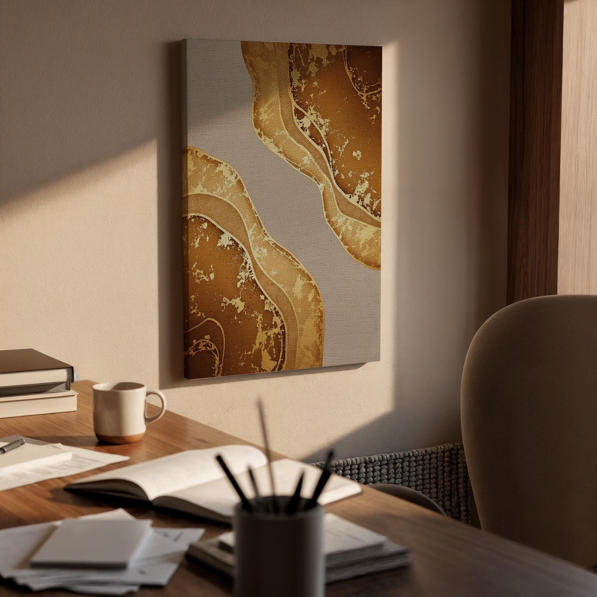 Abstract Gold Canvas, Luxury Neutral Wall Art, Modern Elegant Painting, Bedroom Living Room Decor, Warm Interior Design, Large Framed Canvas