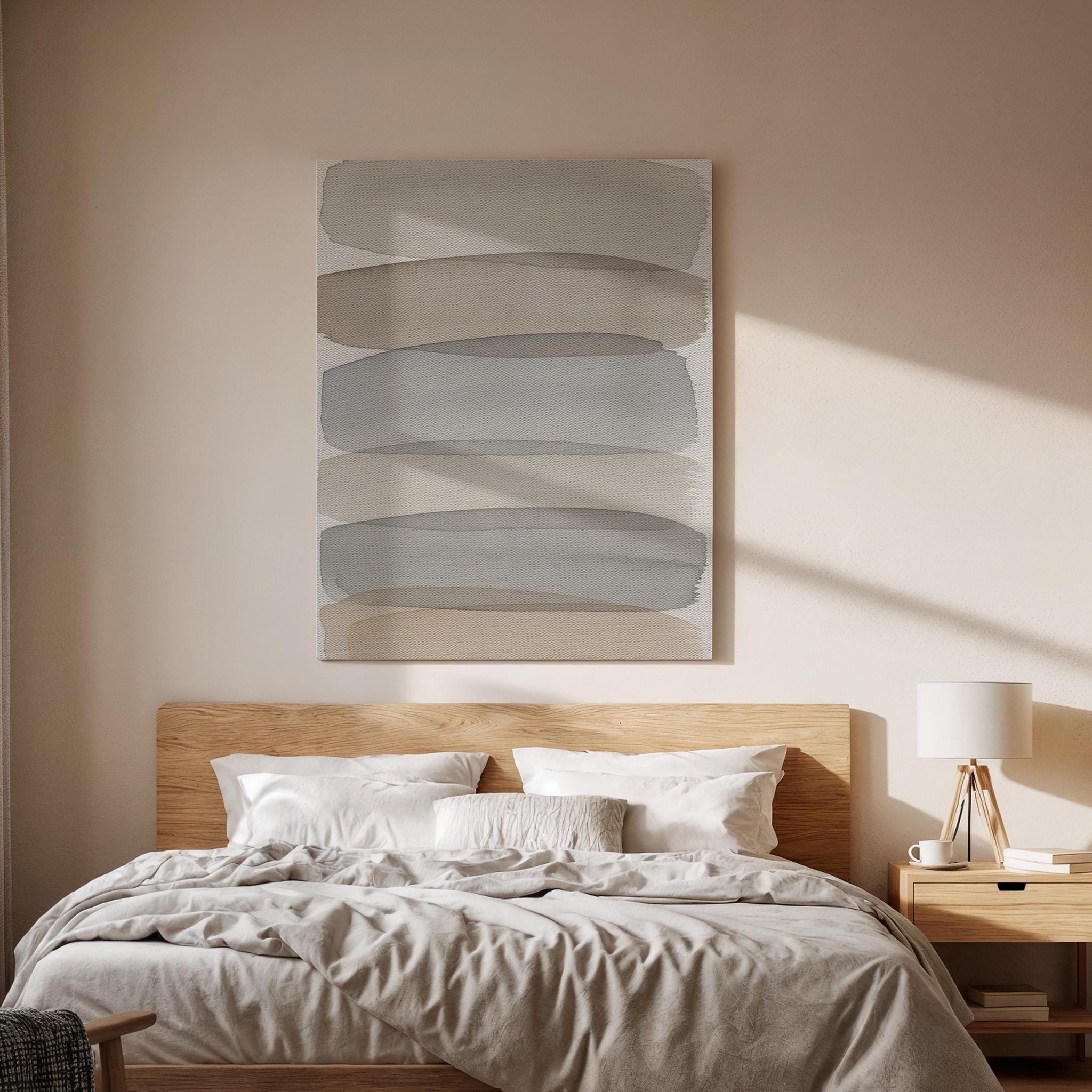Abstract Neutral Canvas, Layered Minimal Wall Art, Soft Modern Painting, Bedroom Wall Decor, Calm Interior Style, Large Framed Canvas