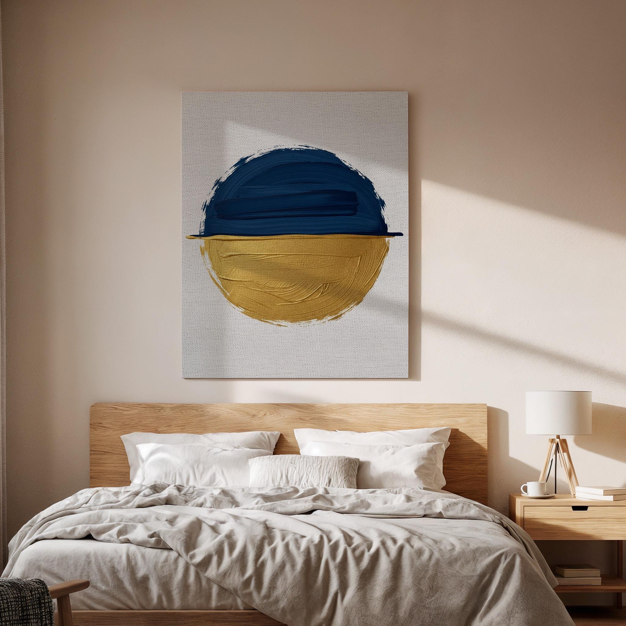 Abstract Blue Yellow Canvas, Modern Color Block Art, Minimal Statement Painting, Bedroom Wall Decor, Contemporary Interior Style, Framed Art