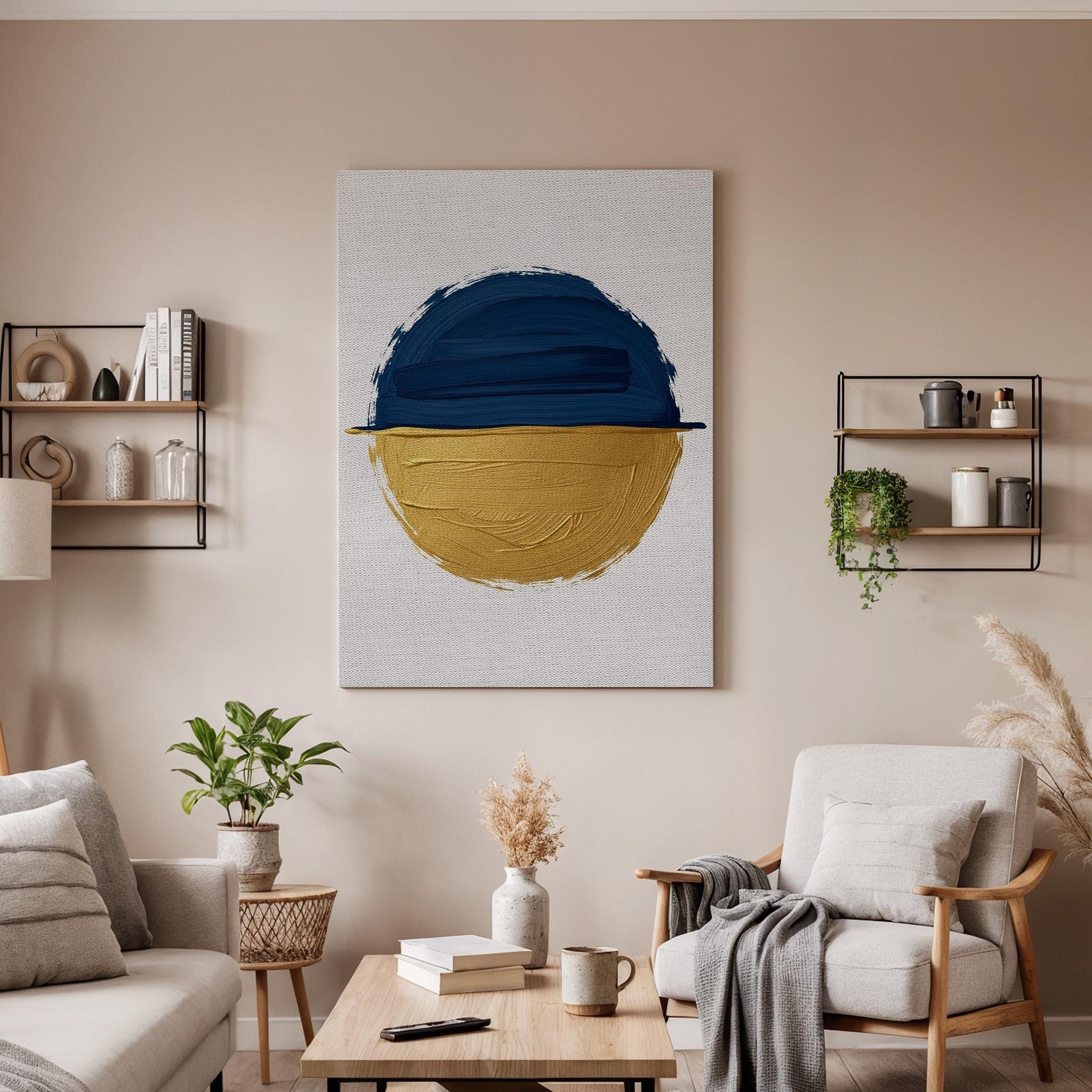 Abstract Blue Yellow Canvas, Modern Color Block Art, Minimal Statement Painting, Bedroom Wall Decor, Contemporary Interior Style, Framed Art
