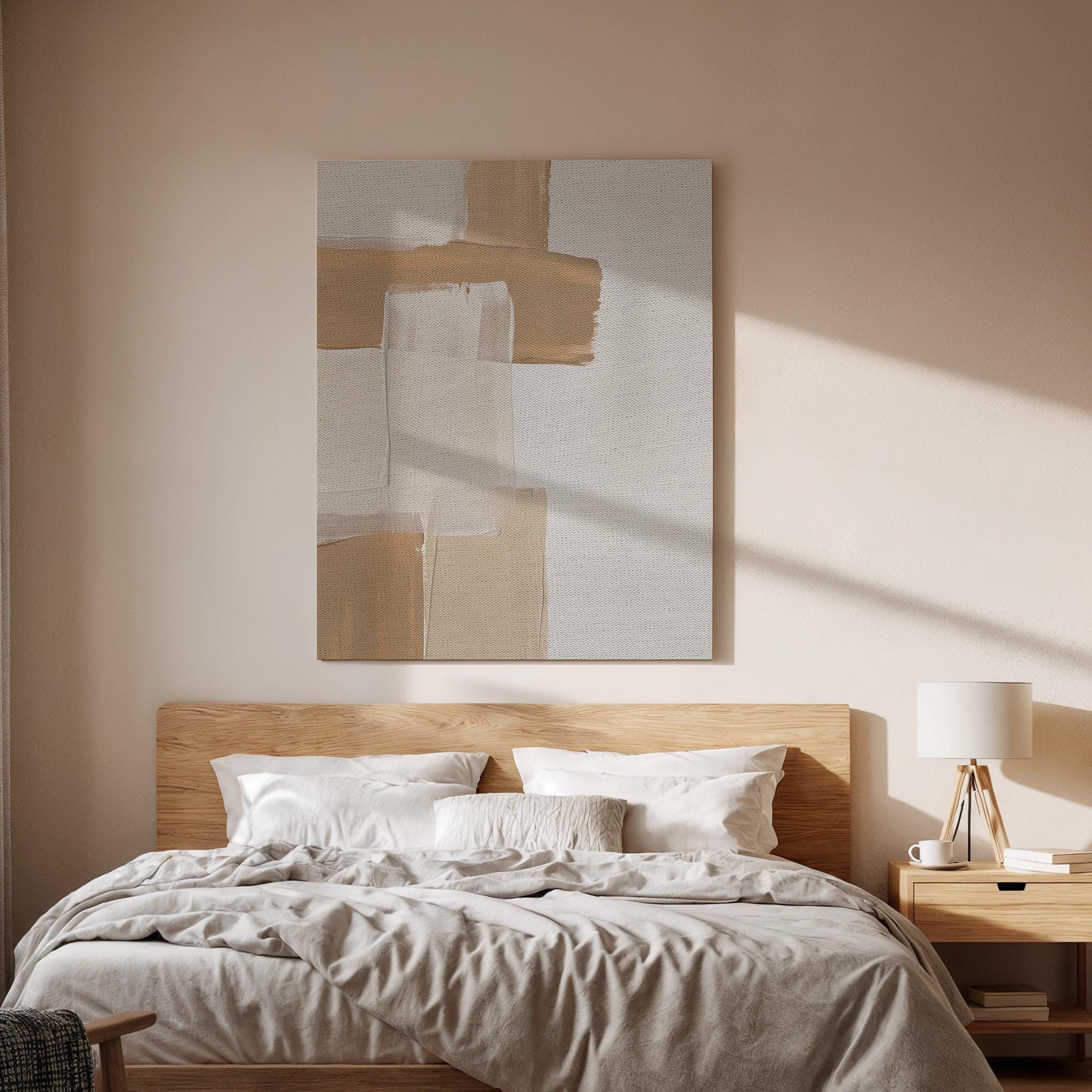 Minimal Neutral Canvas Art, Soft Brush Stroke Wall Decor, Calm Modern Bedroom Style, Warm Earth Interior Design, Contemporary Framed Canvas