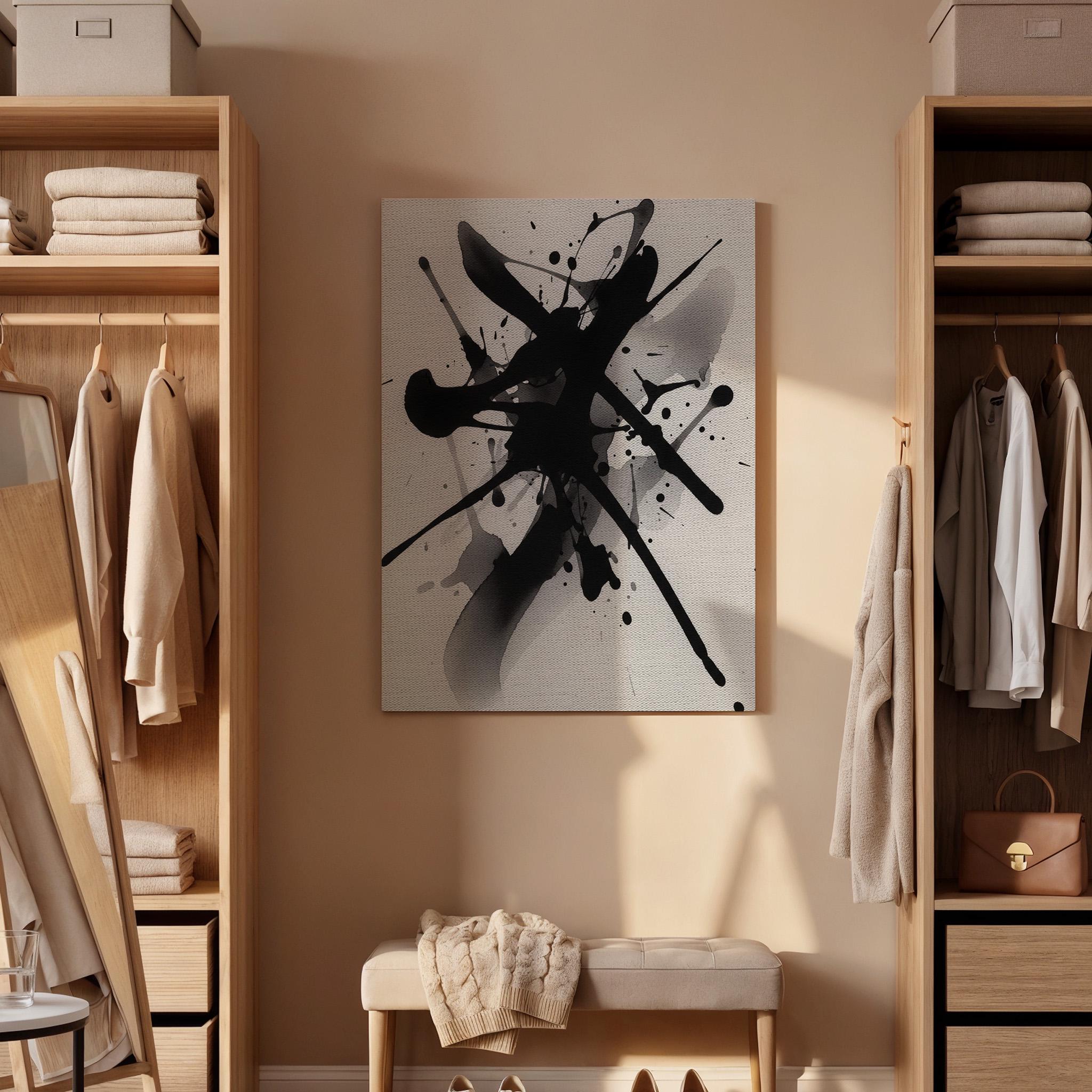 Abstract Ink Splash Canvas Art, Black White Modern Wall Decor, Expressive Minimal Interior Style, Contemporary Framed Canvas Artwork