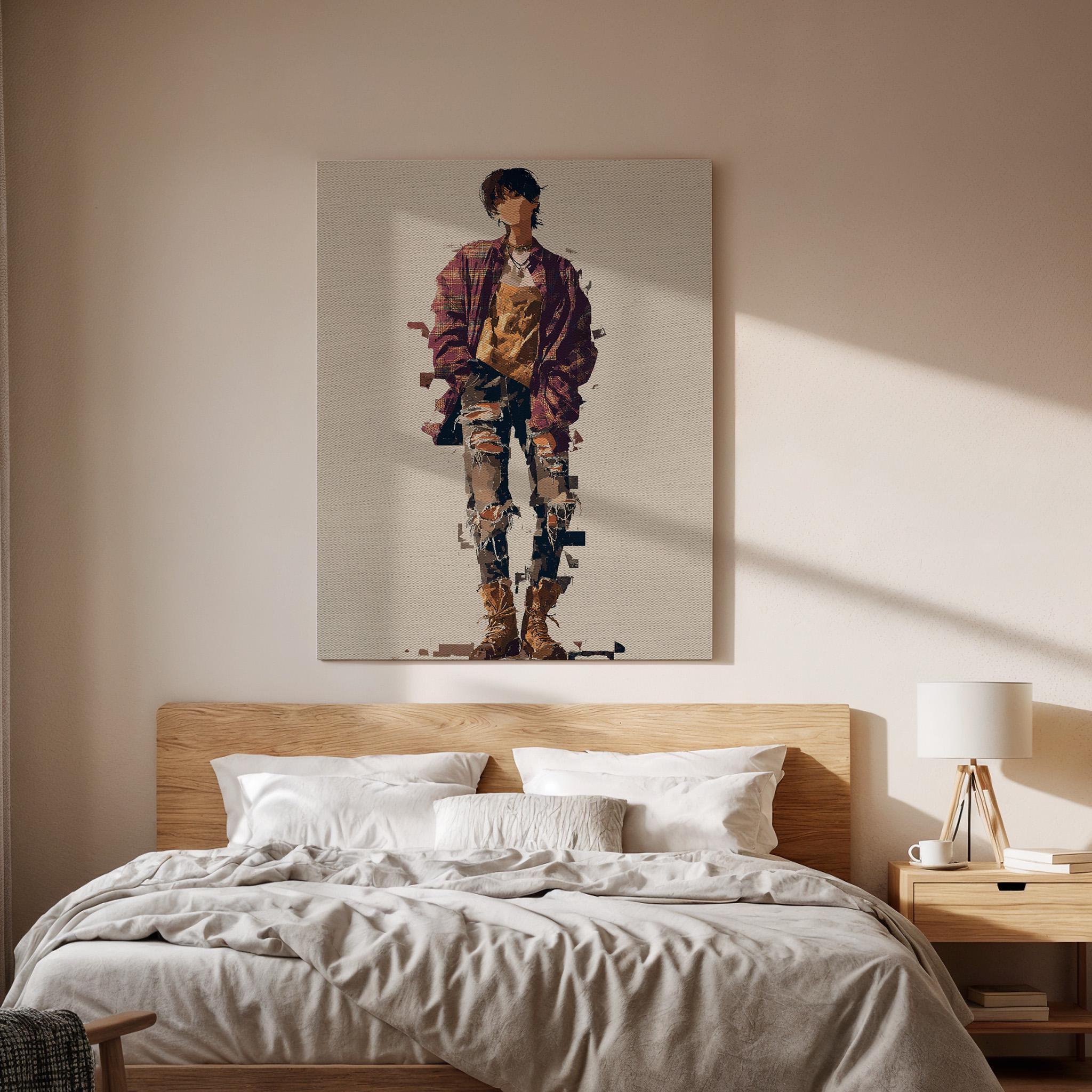 Abstract Street Style Framed Canvas Art, Modern Urban Fashion Figure Illustration, Contemporary Minimalist Wall Decor, New Home Gift
