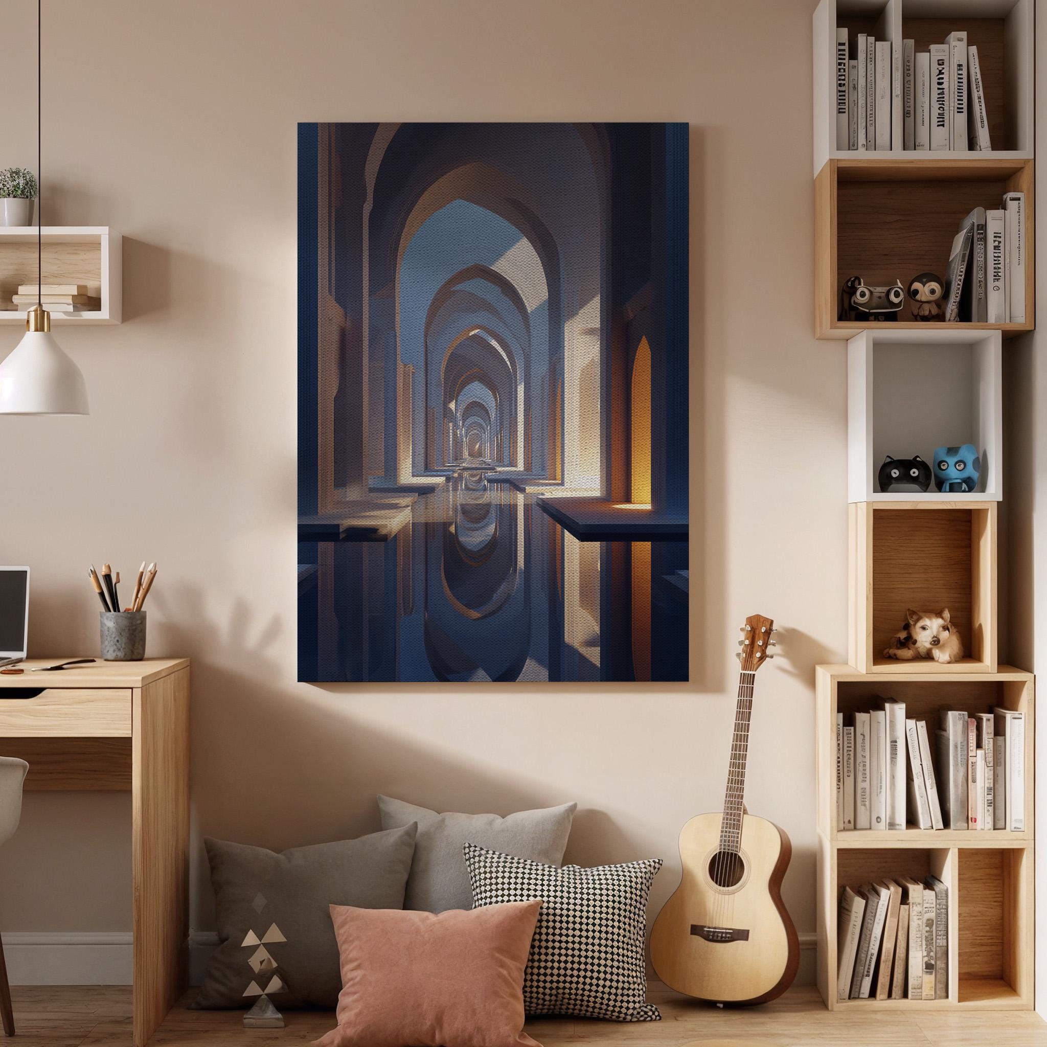 Abstract Architectural Archway, Framed Canvas Art, Modern Symmetrical Corridor Illustration, Minimalist Interiorl Decor, Contemporary Style
