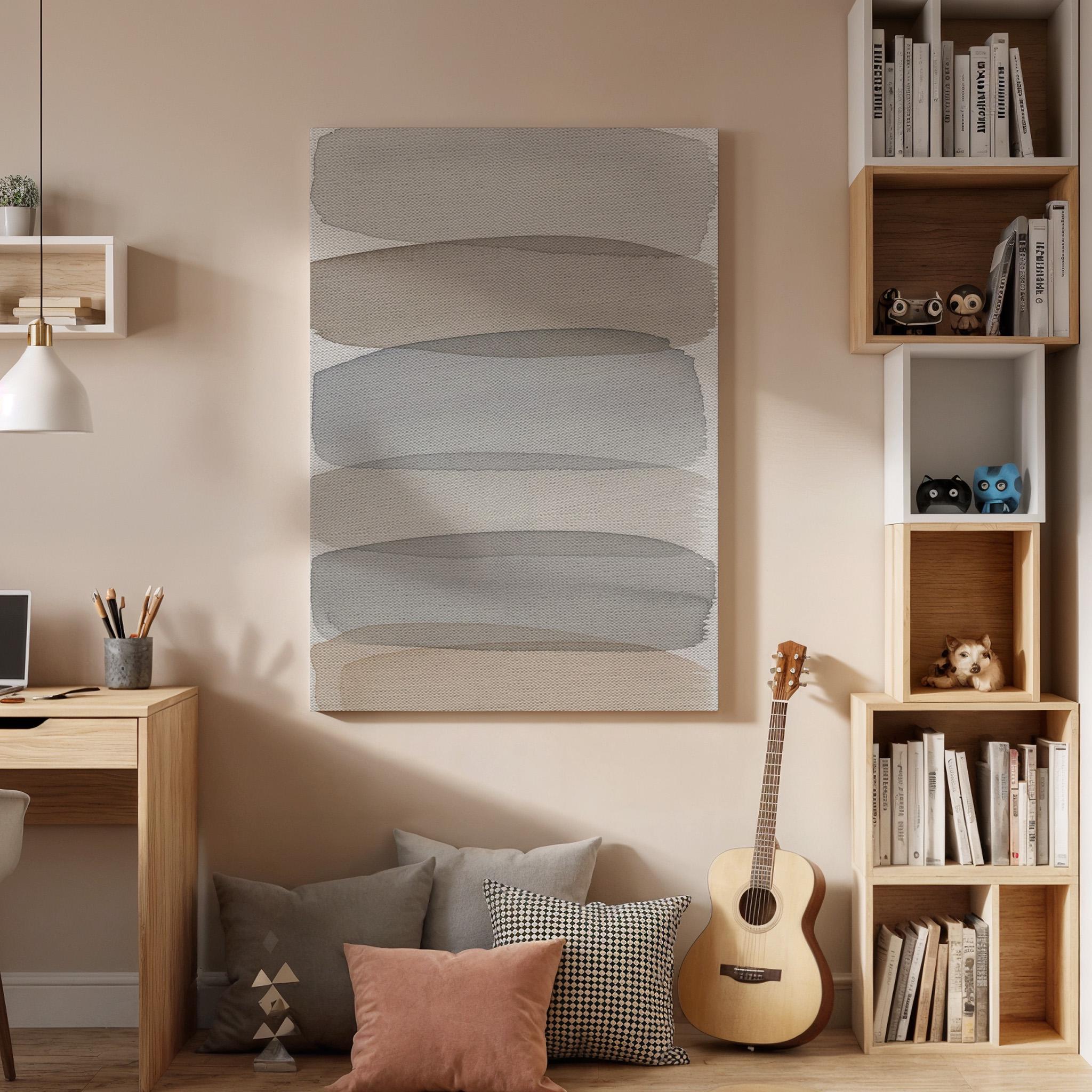 Abstract Neutral Canvas, Layered Minimal Wall Art, Soft Modern Painting, Bedroom Wall Decor, Calm Interior Style, Large Framed Canvas