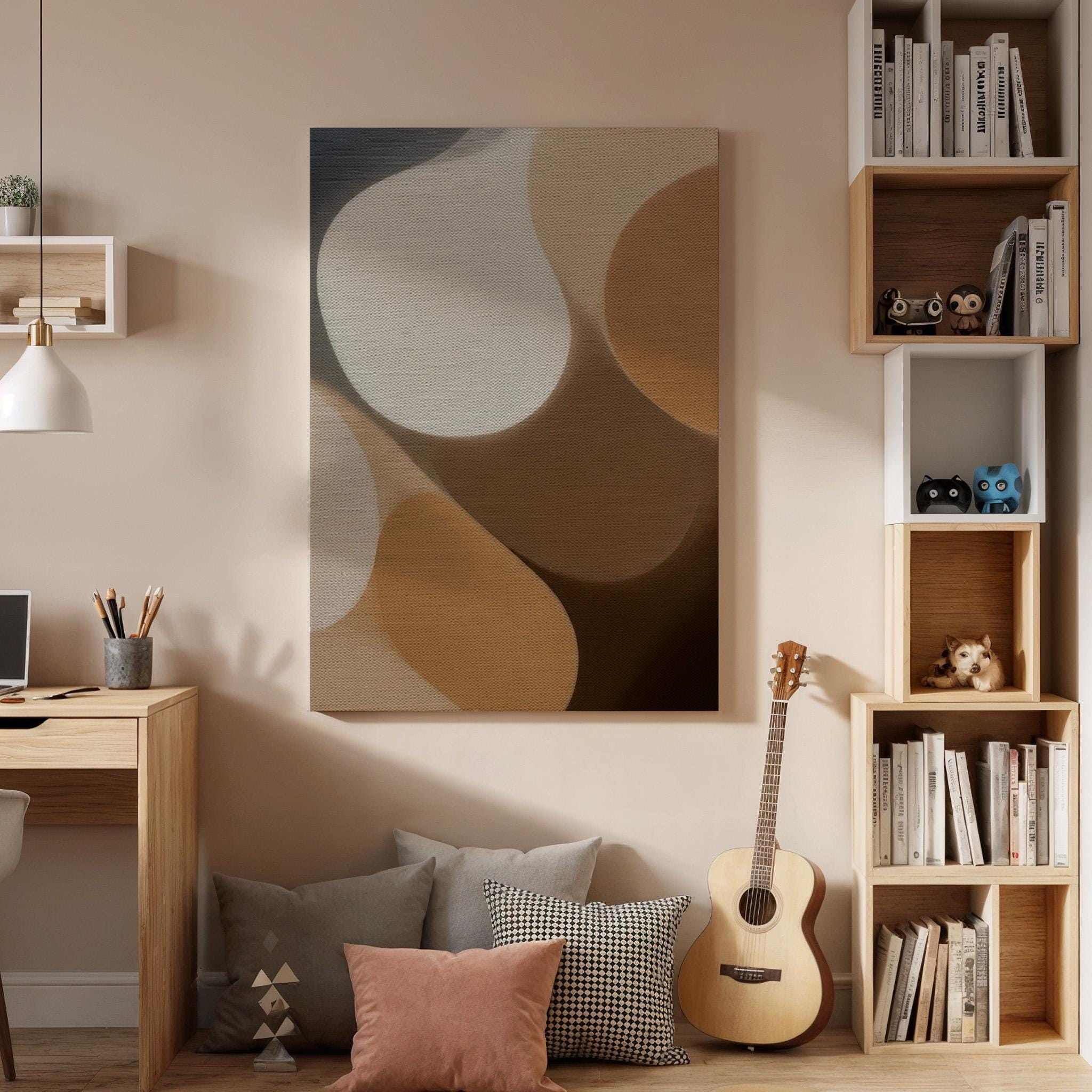 Earth Tone Canvas Art, Organic Shape Wall Decor, Soft Modern Painting, Bedroom Interior Accent, Warm Neutral Design, Large Framed Canvas