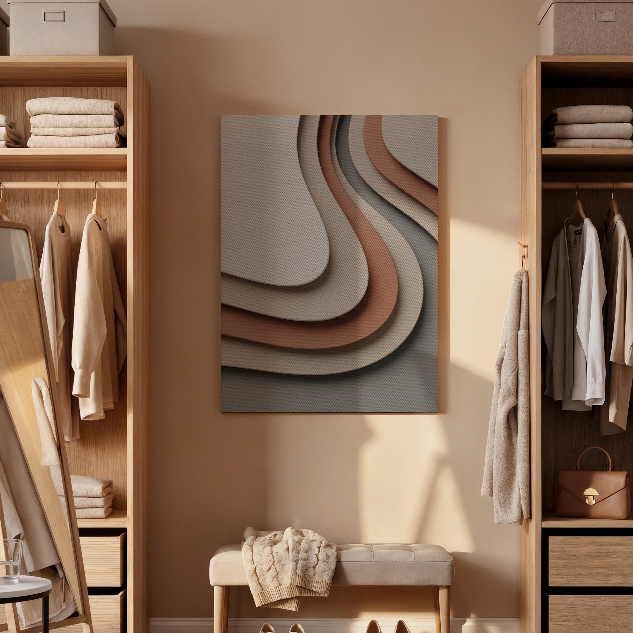 Layered Neutral Canvas Art, Flowing Shape Wall Decor, Soft Modern Interior Style, Bedroom Wall Design, Warm Contemporary Look, Framed Canvas