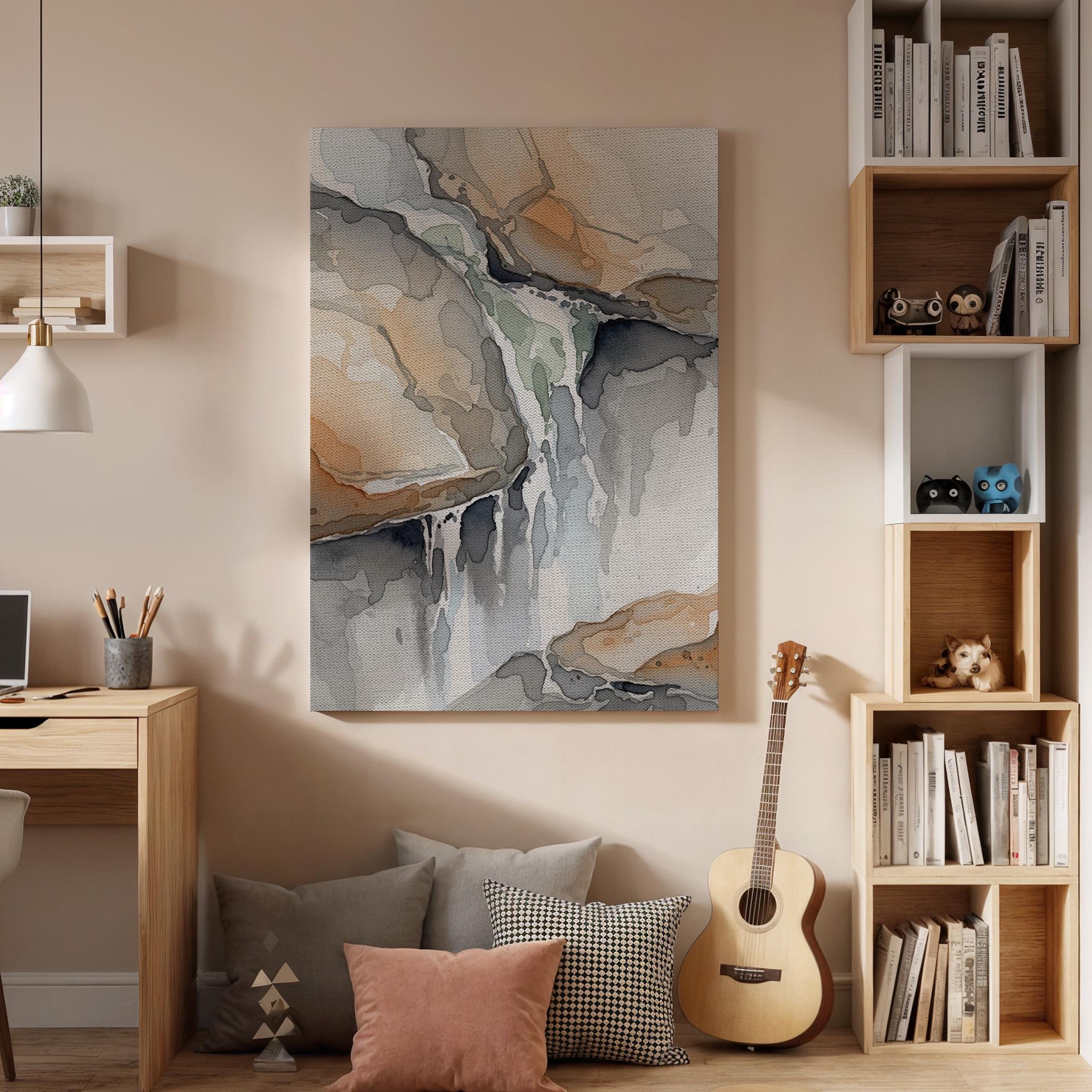 Waterfall Wall Art, Earth Tone Canvas, Framed Canvas Decor, Nature Inspired Artwork, Calm Interior Design, Canvas Wall Decor, New Home Gift