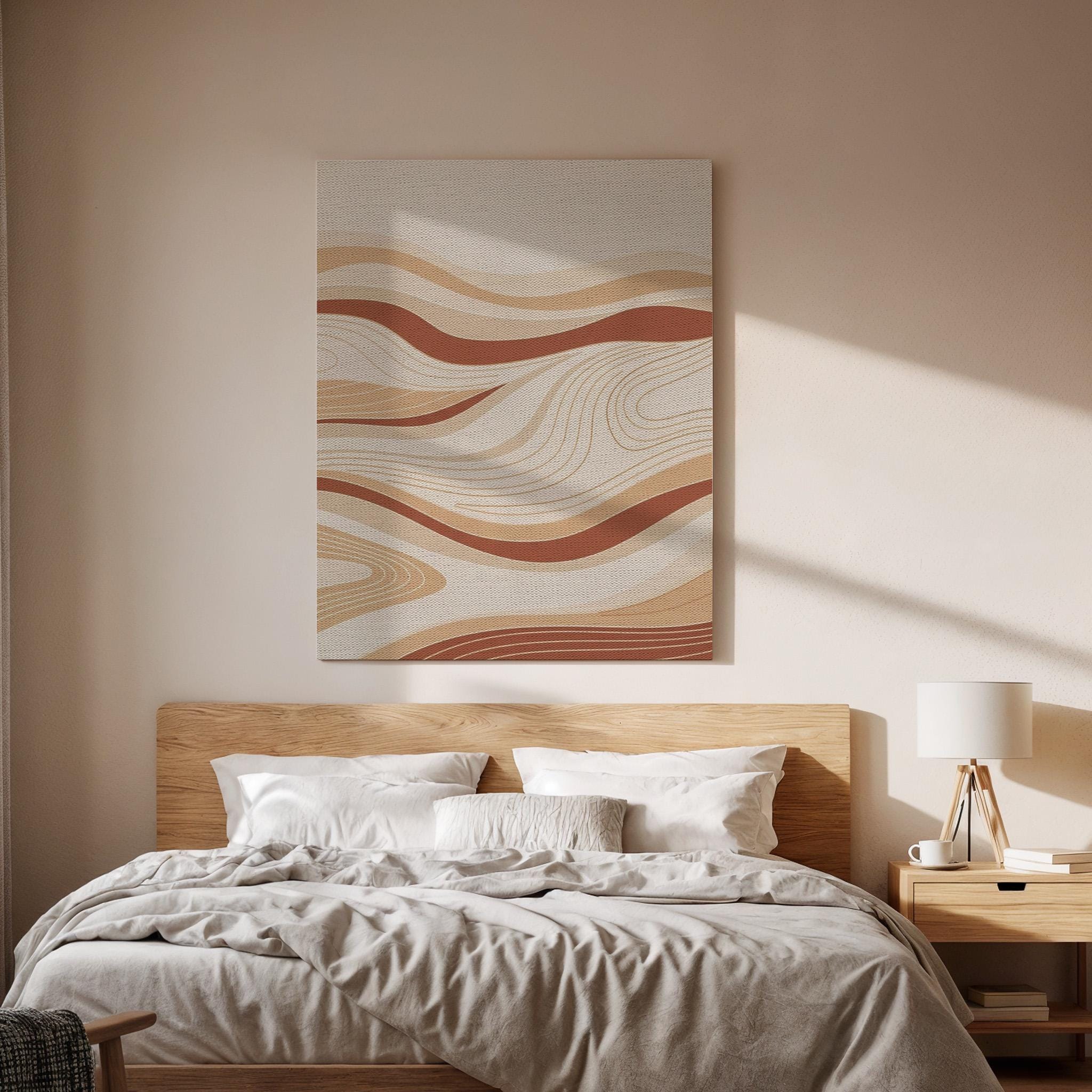Wavy Neutral Canvas Art, Earth Tone Wall Decor, Soft Flowing Lines Design, Calm Modern Bedroom Style, Warm Abstract Framed Canvas, Home Gift